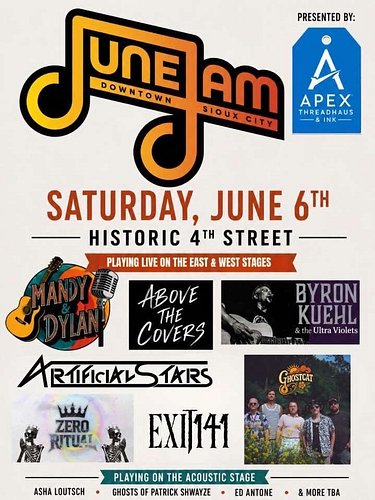 Sioux City, let’s bring the noise at June Jam! 
EXIT 141 is adding heat to the fire so let’s go crazy!

June 6, 4th Street, E...
