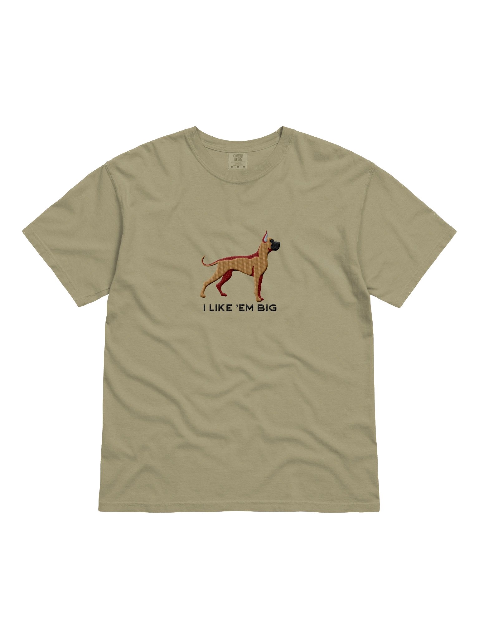 I Like 'Em Big T-Shirt(Embroidered) of a Great Dane(Tan, Black Mask & Cropped Ears) product image (4)