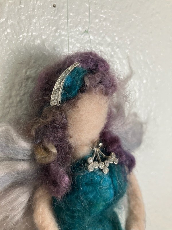 Floating "Serene Waters" Needle Felted Fairy – Handcrafted 6” Hanging Angel Teal product image (5)