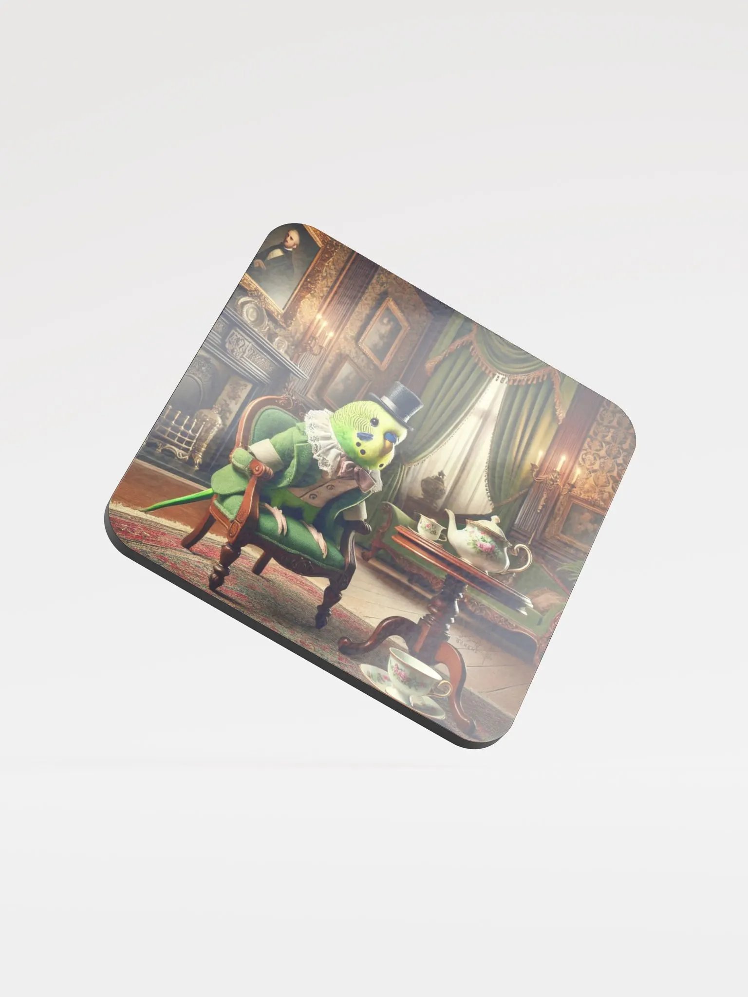 Perch & Sip – Glossed Cork Coaster with Parakeet Art 5 product image (1)