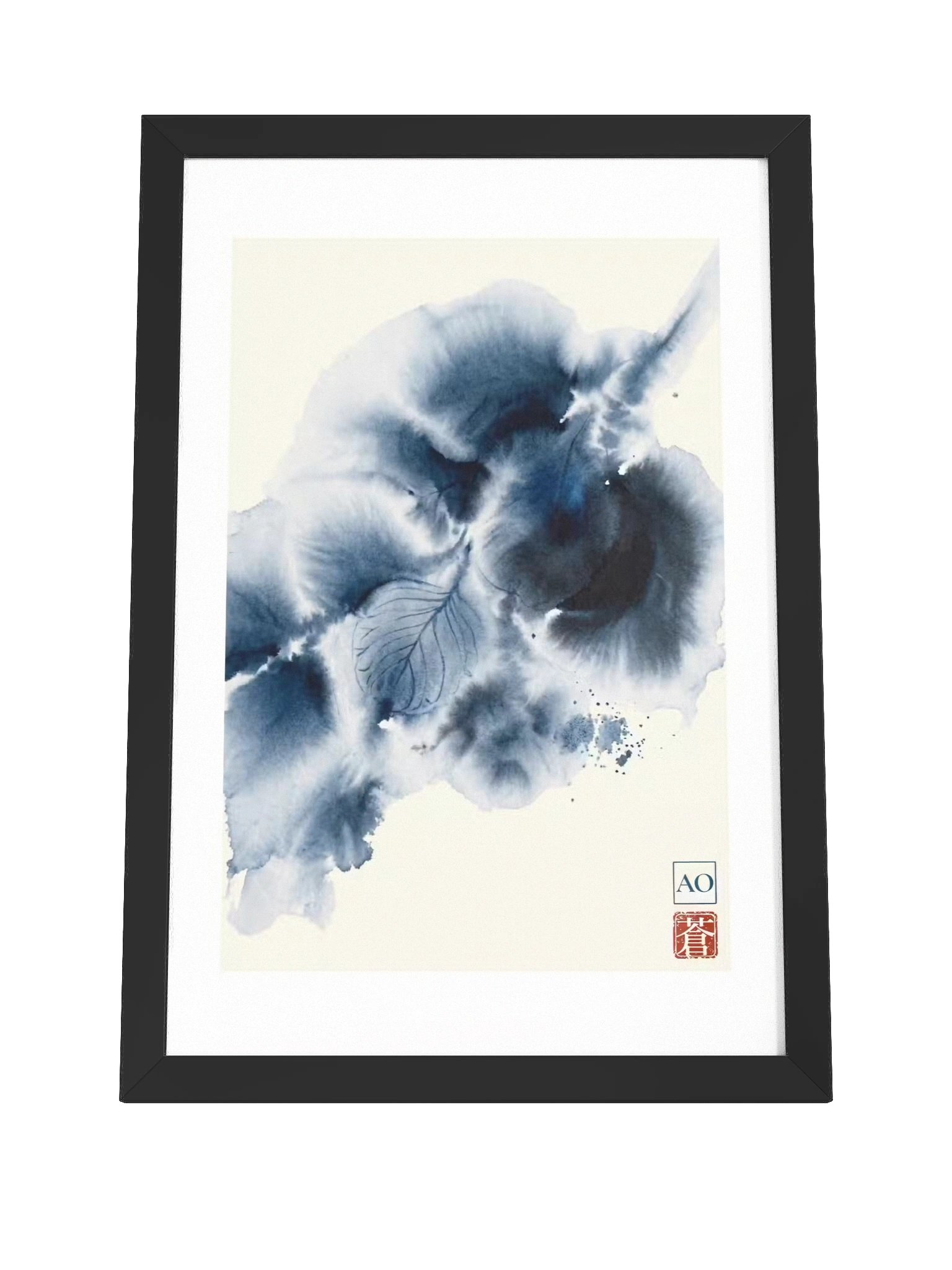Japanese Ink Art Print | Indigo Eucalyptus No.07 | Framed Wall Art - AO Japan Blue product image (4)