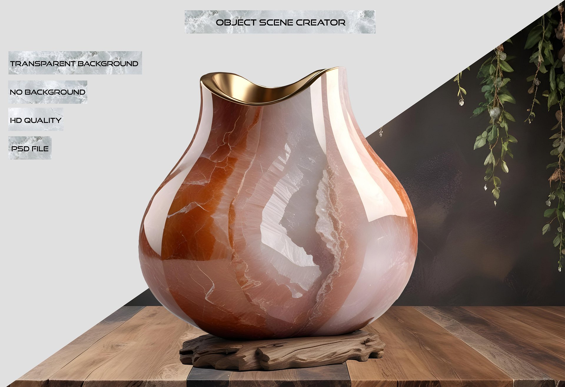 Amber Glow – Crystal and Wood Vase PNG product image (2)