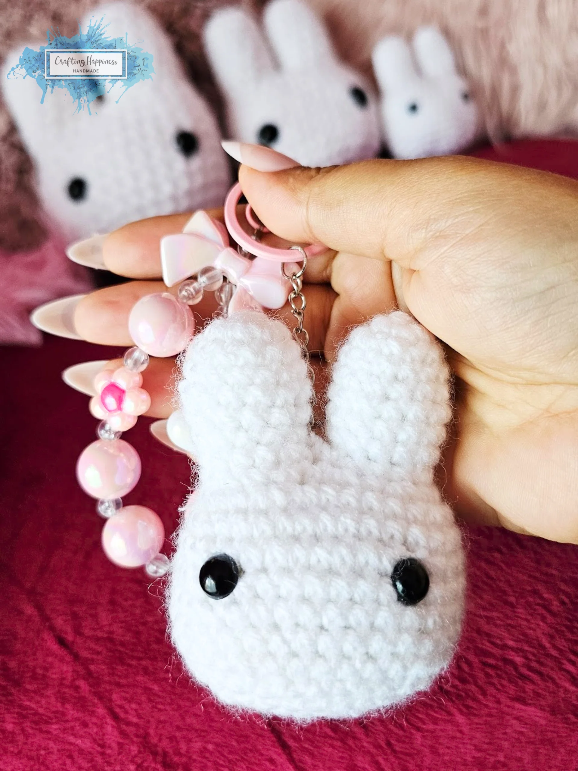 Bunny Head Crochet Pattern | Amigurumi Toy, Kawaii Keychain, Desk Pal (PDF Pattern) product image (5)