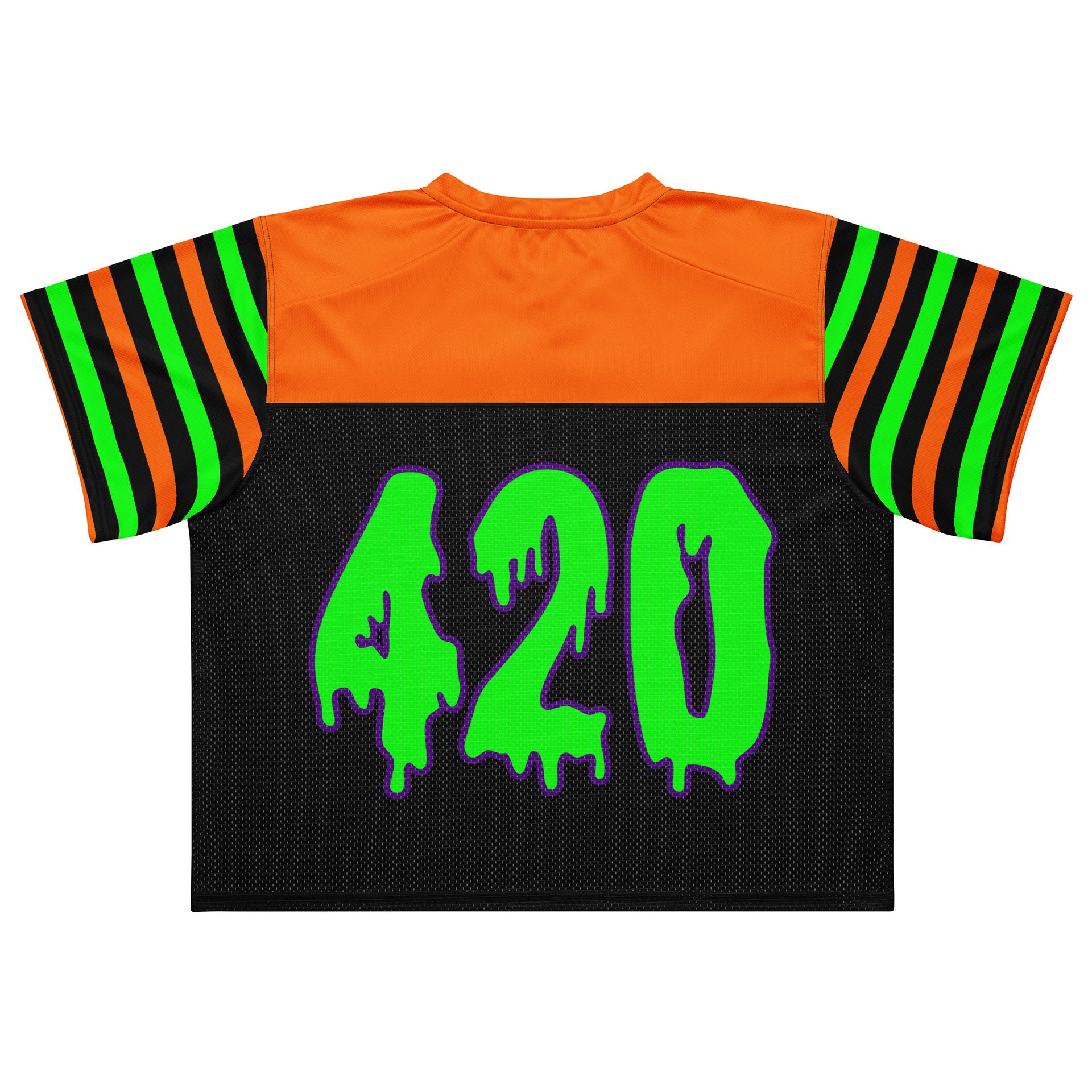 Halloween Weed Rave Jersey, Boxy 420 Football Shirt, Stoner EDM Wear, Music Festival Cannabis Clothes, Black Orange Neon Green Techno Top product image (6)