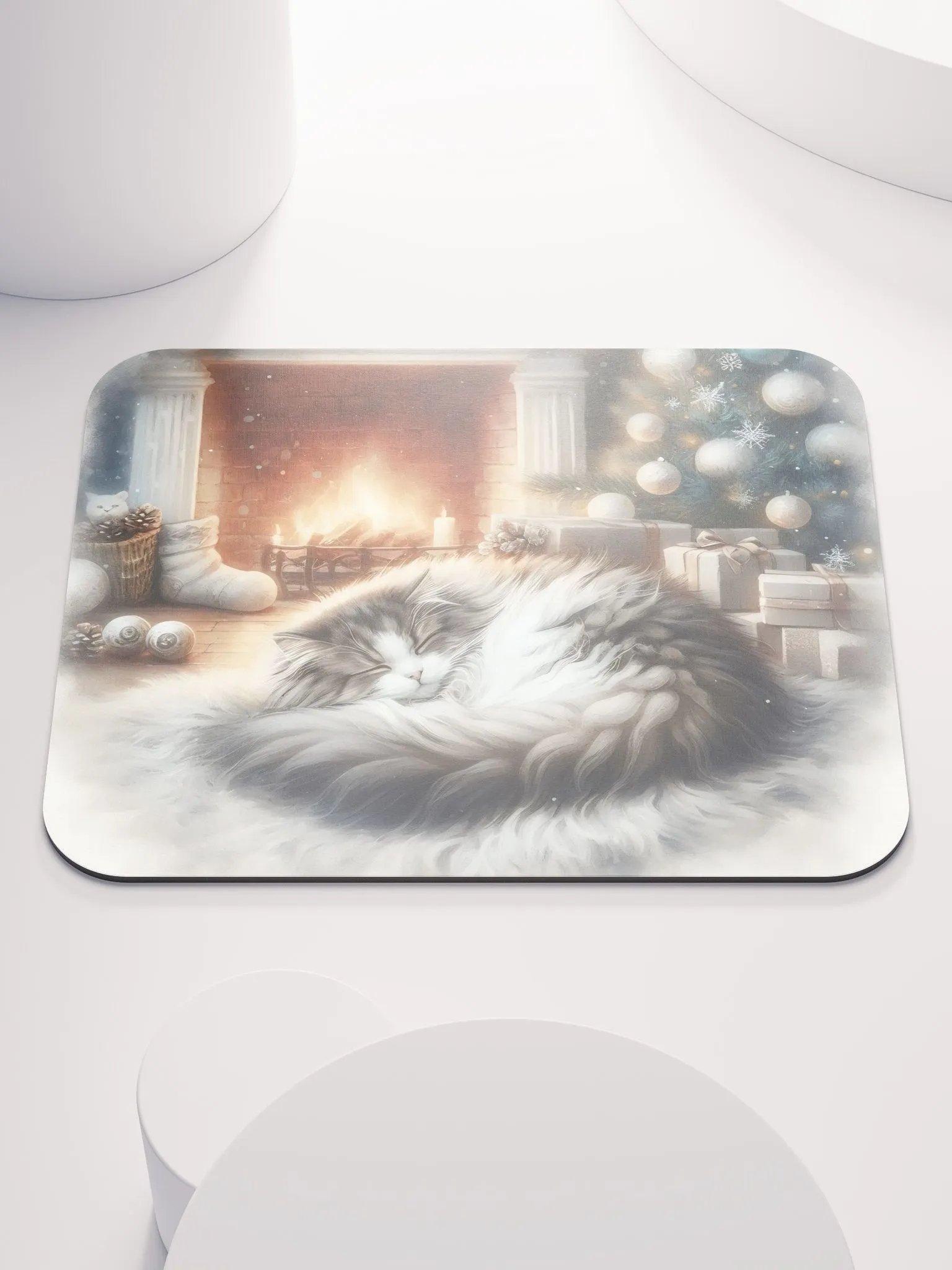 Christmas Cat by the Fireplace Mouse Pad product image (2)