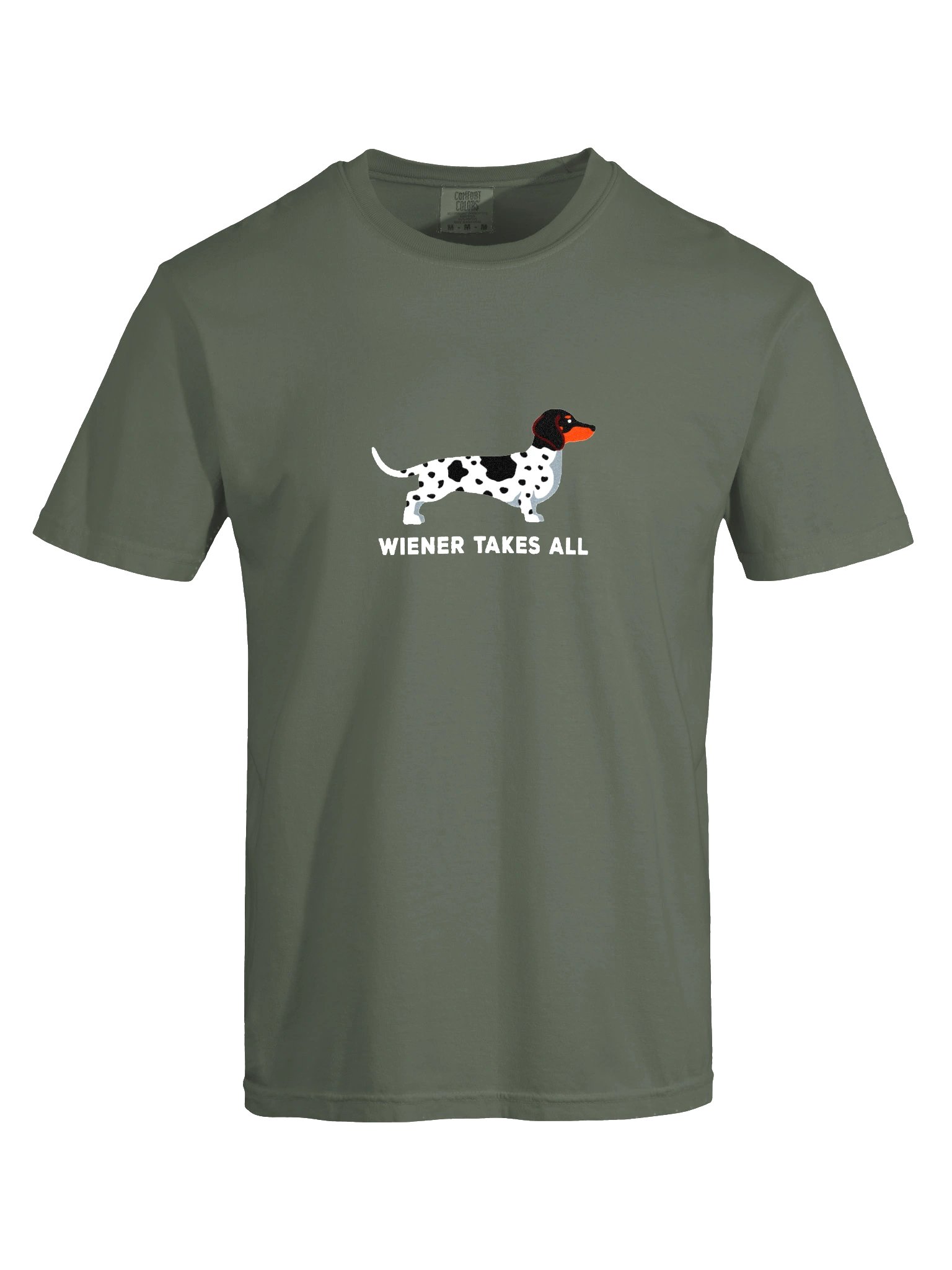 Wiener Takes All T-Shirt(Embroidered) of a Dachshund(Piebald Black) product image (10)