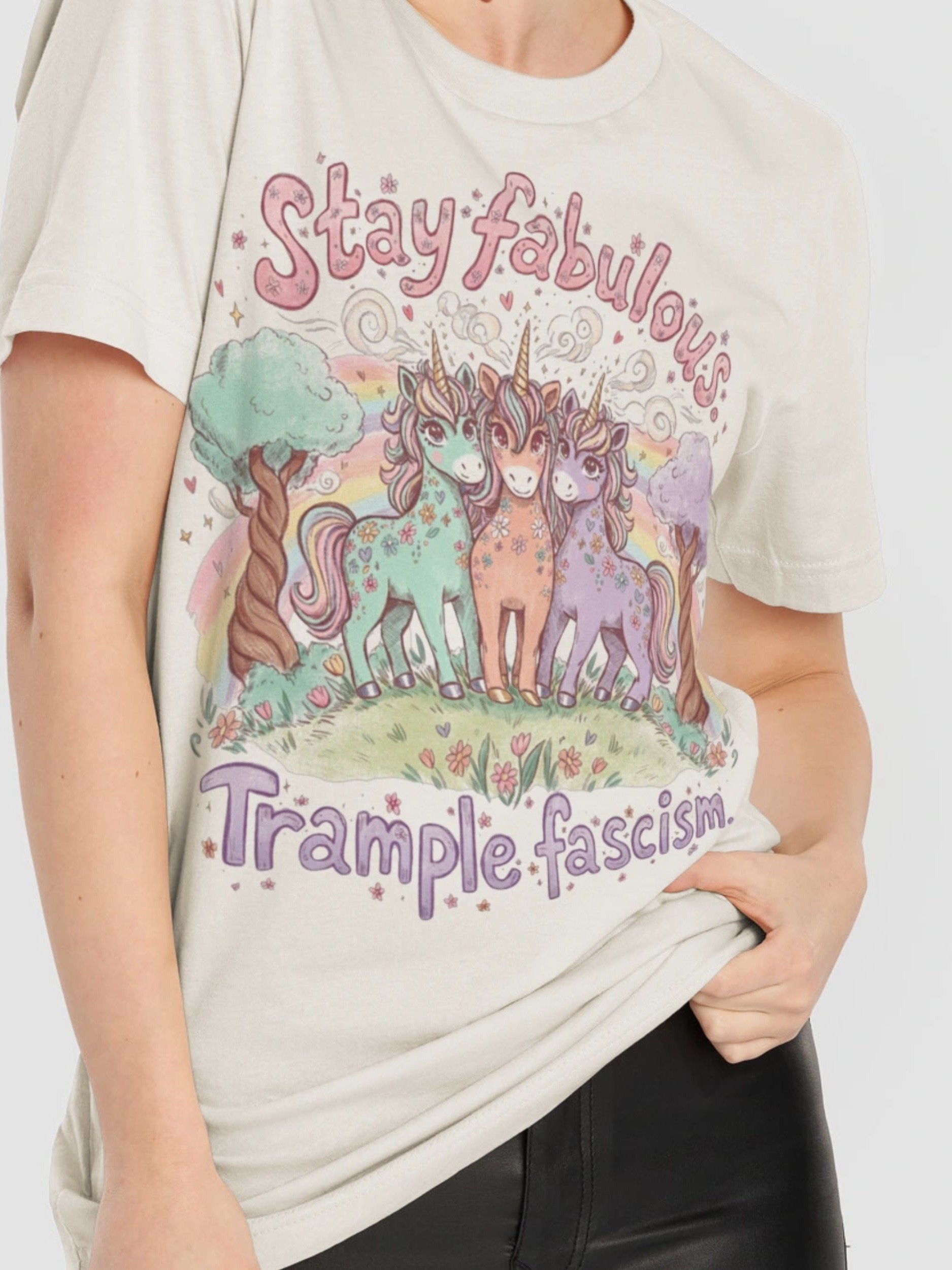 Stay Fabulous, Trample Fascism Retro Unicorn Tee product image (17)