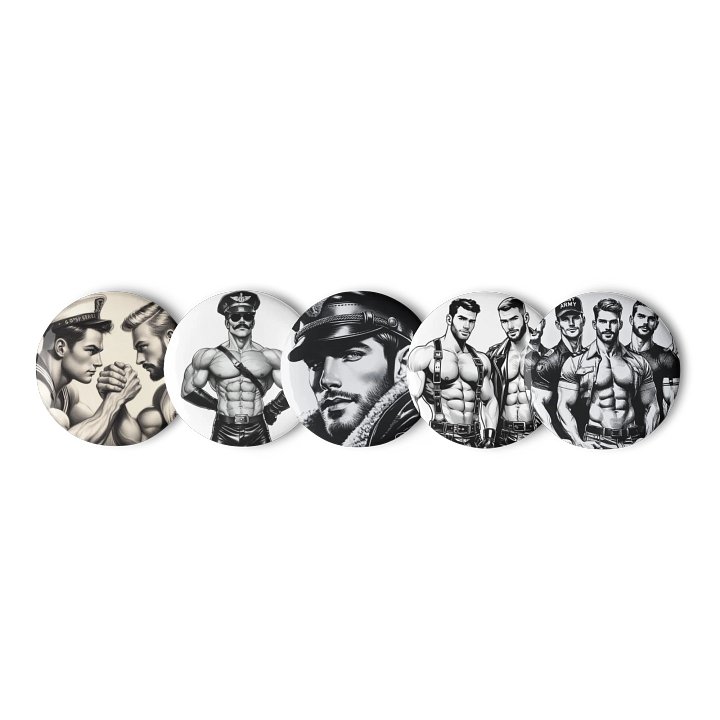 Heritage Gay Leather 5 Button Pin Set – Tom of Finland Tribute Gay Pride Graphic Design Button Pins product image (1)