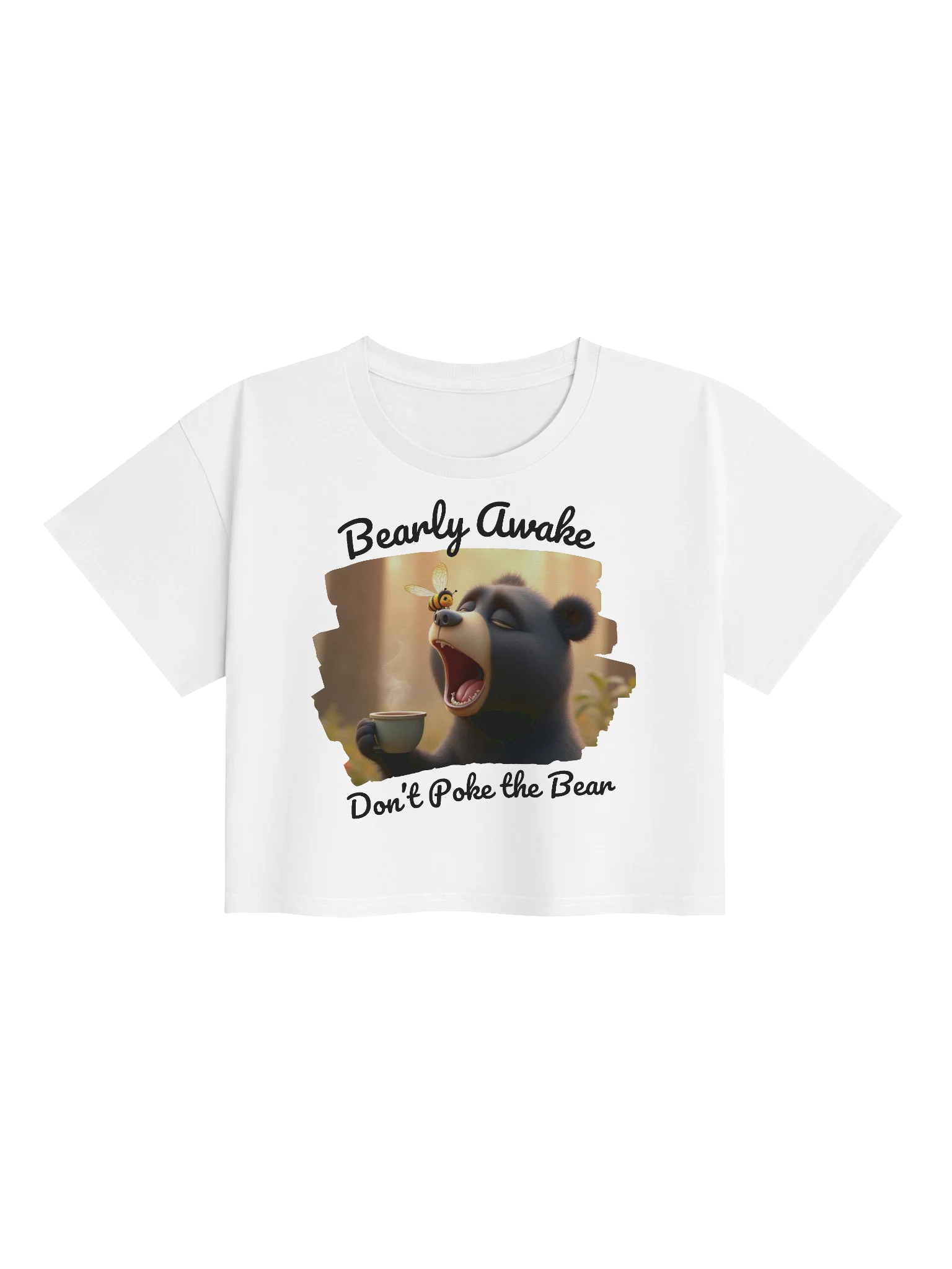 Bearly Awake, Don't Poke the Bear - Yawning Bear with coffee Crop Top 🐻☕ product image (3)
