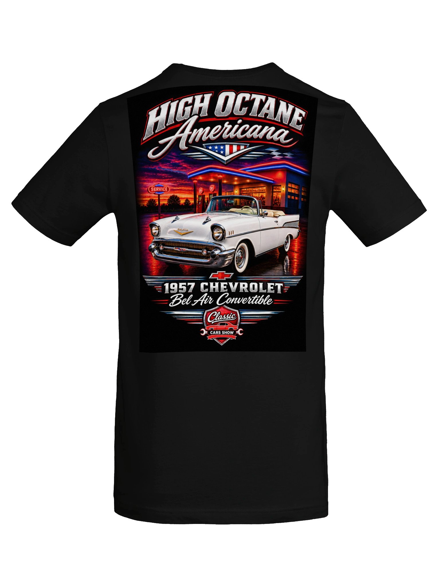 1957 Chevrolet Bel Air Convertible – High Octane Americana T-Shirt product image (6)