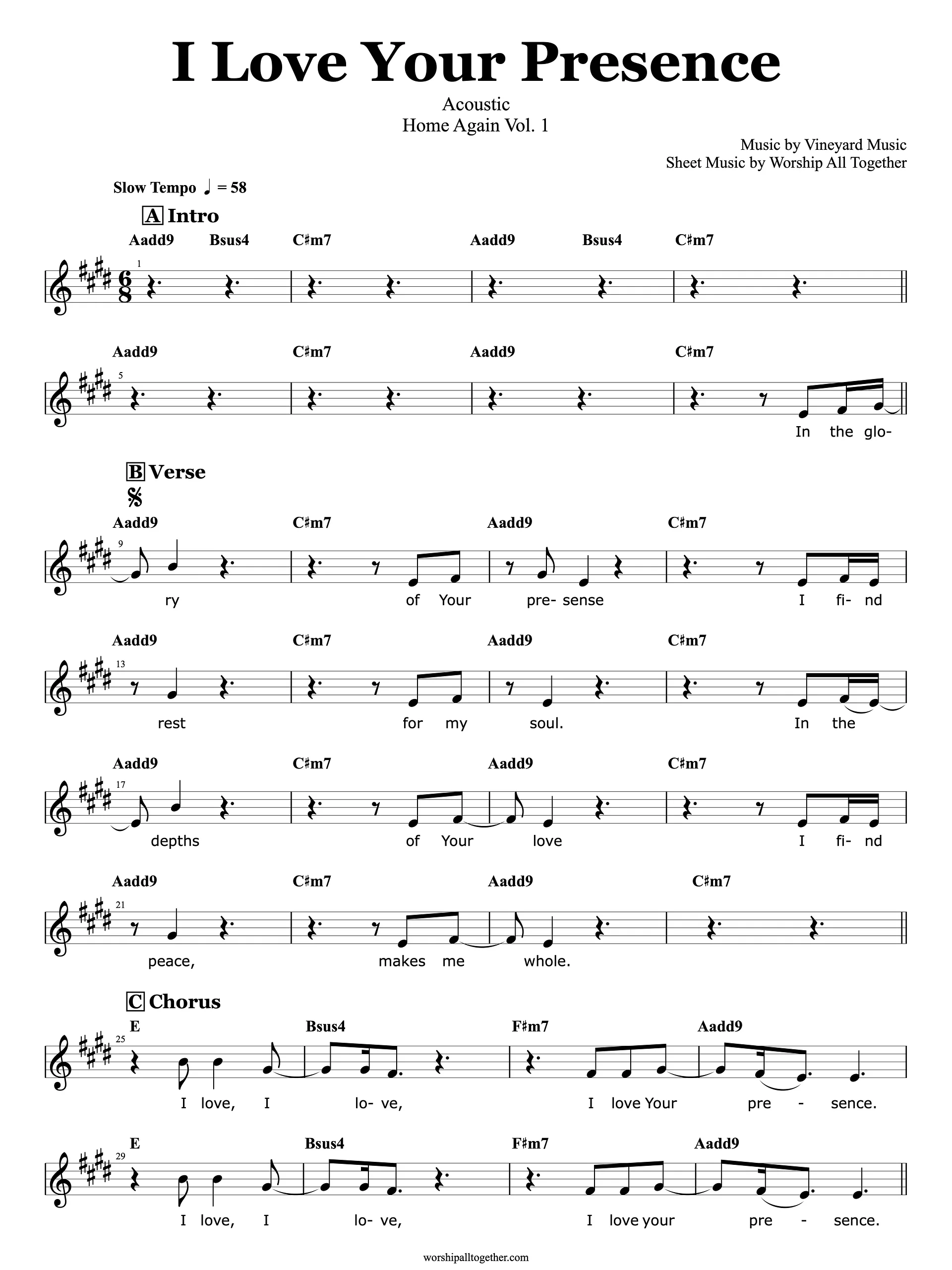 I Love Your Presence - Vineyard Music | Sheet Music, Chord, Lyrics product image (1)