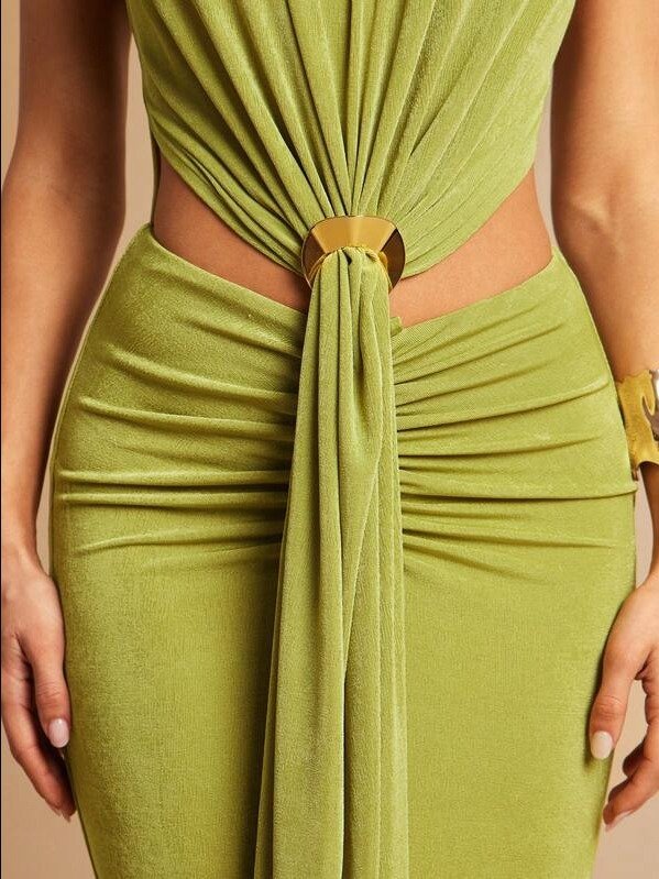 ADLEST Elegant Women's Dress With Cutout And Metallic Ruching At The Waist; Sleeveless Dress; Elegant Attire; Bridesmaid Dress; Wedding Dress product image (3)