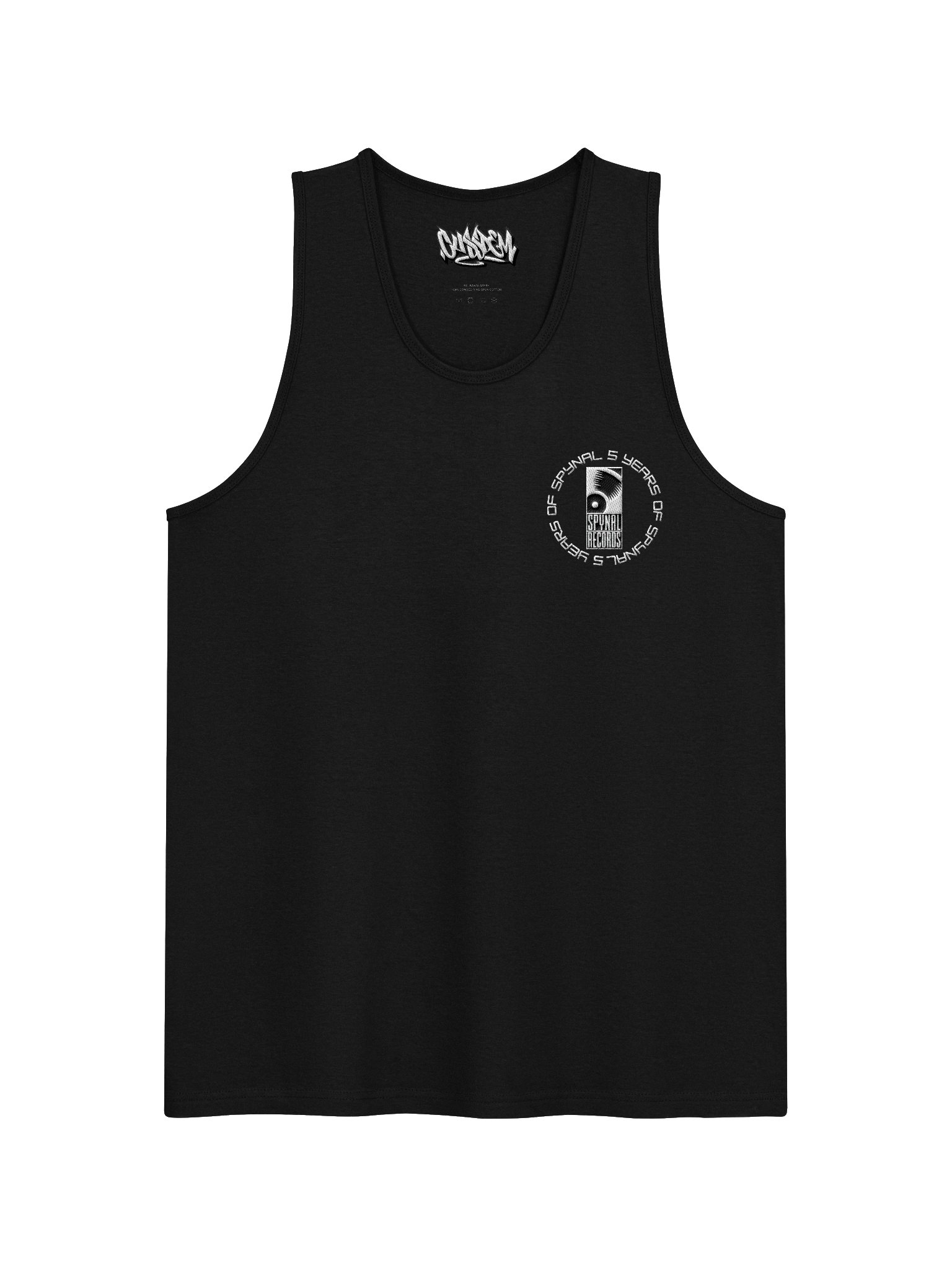 5 YRS OF SPYNAL X CUSSDEM EMBROIDERED BLACK TANK product image (1)
