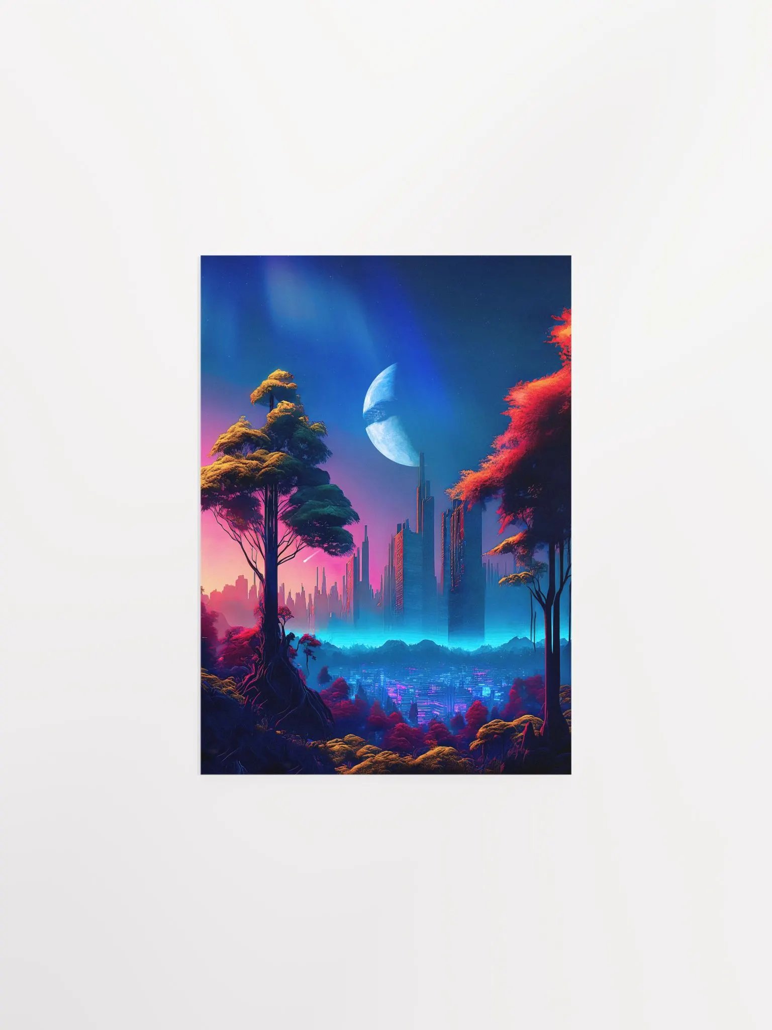Neon cyberpunk city in a forest (Star Wars/Blade Runner style) — surreal space collage art, futuristic sci-fi collage product image (6)