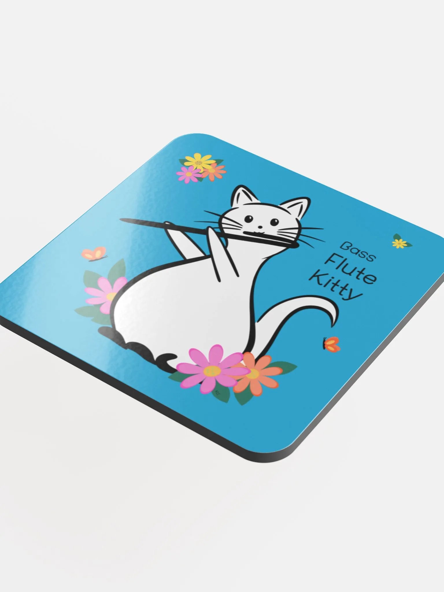 Flute Kitty Glossed Cork Coaster - Bass Flute product image (4)