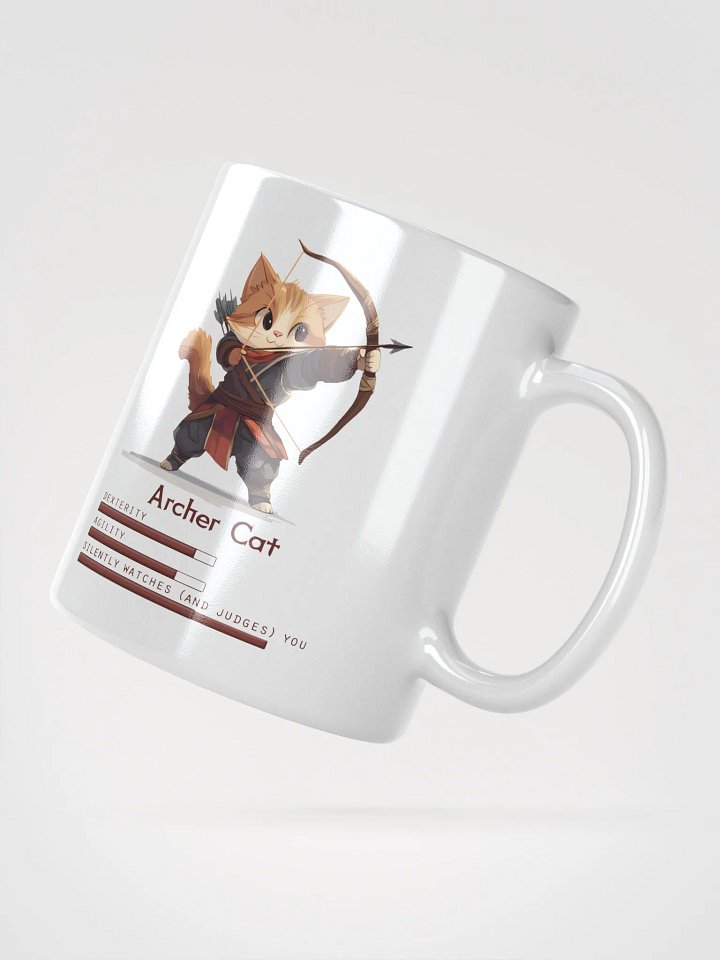 RPG Archer Cat white ceramic mug 11oz 15oz 20oz for gamers and cat lovers product image (6)
