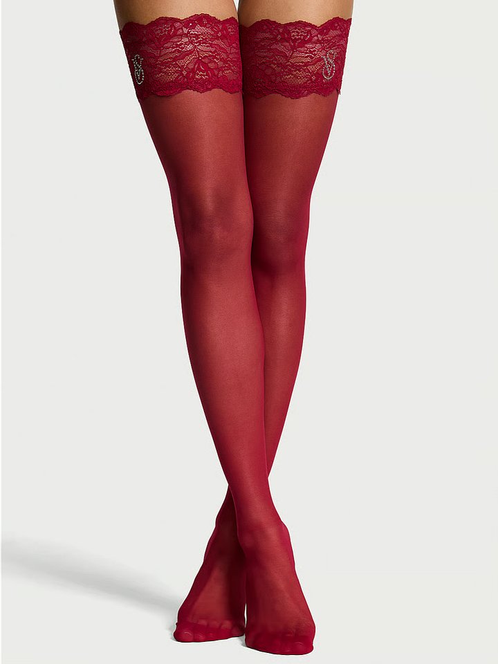 Lace Top Thigh Highs - Red product image (2)
