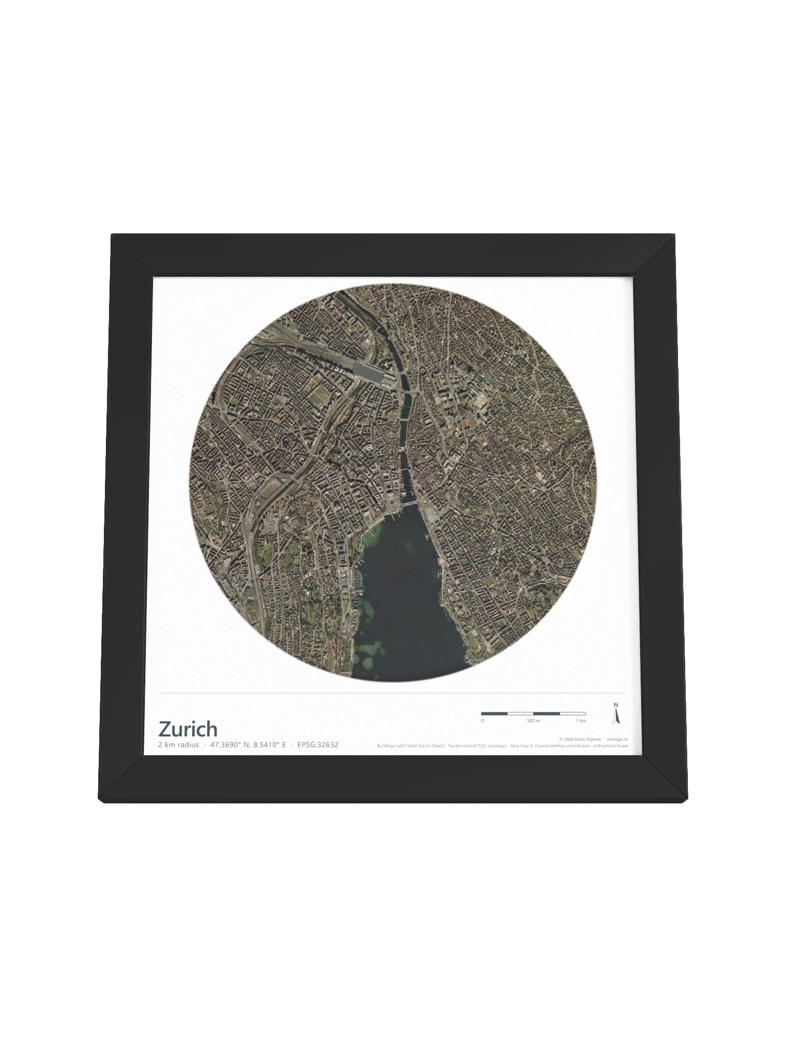 Zurich — Path-Traced 3D Orthophoto City Map · Framed Matte Poster product image (18)