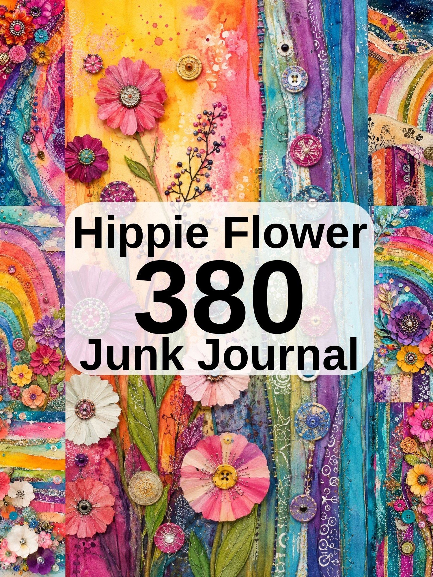 380 Hippie Junk Journal Pages, Colorful Boho Digital Paper product image (1)