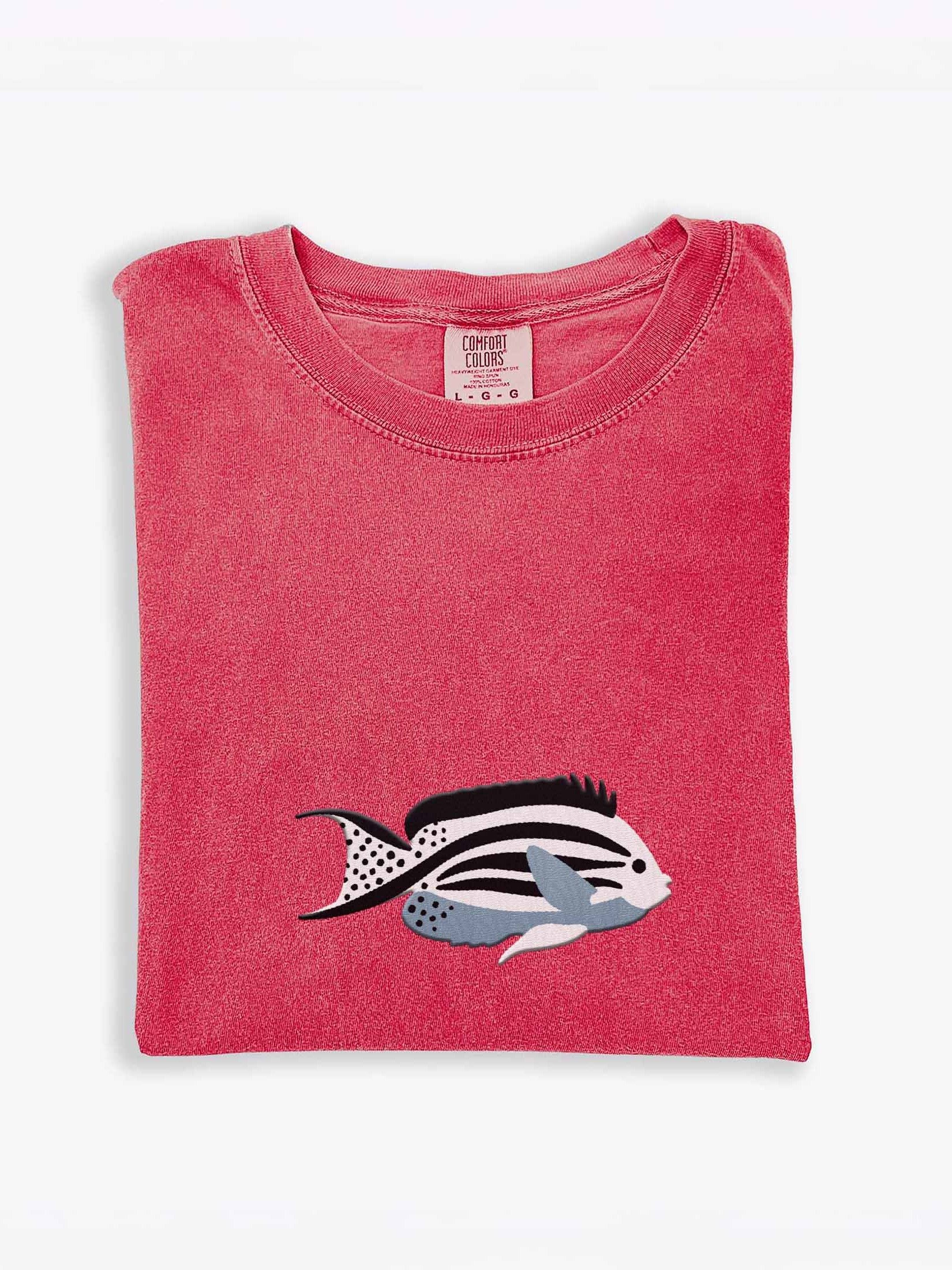 Lamarck's Angelfish Embroidered Shirt | Black & White Reef Angelfish Tee | Saltwater Aquarium Apparel product image (1)