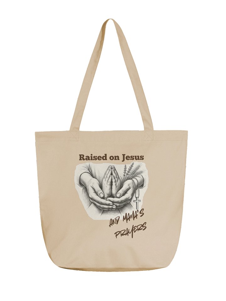 "Raised on Jesus & Mama’s Prayers" Christian Canvas Tote Bag product image (1)