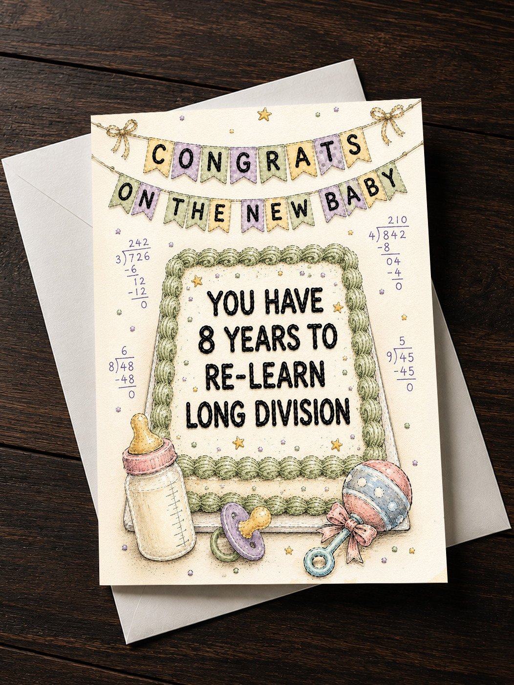 CONGRATS NEW BABY Card: Get Ready To Re-Learn Long Division | Funny Congratulations for Parents product image (1)