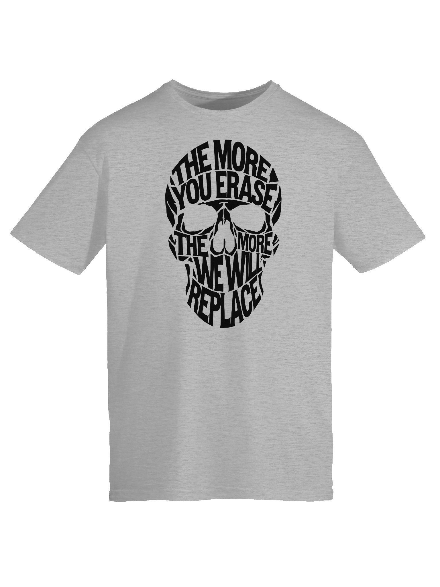 THE MORE YOU ERASE SKULL Graphic T-Shirt Black on Gray product image (5)