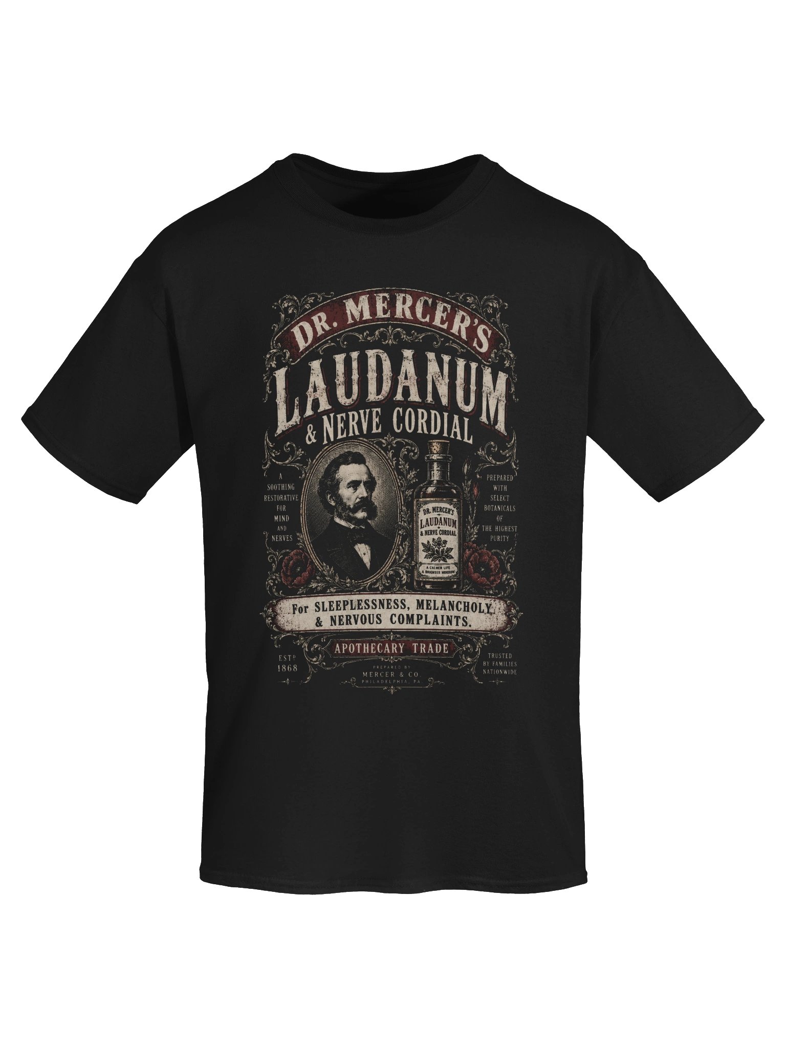 Dr. Mercer's Laudanum Vintage Apothecary T-Shirt – Victorian Medicine Advertisement Tee product image (3)