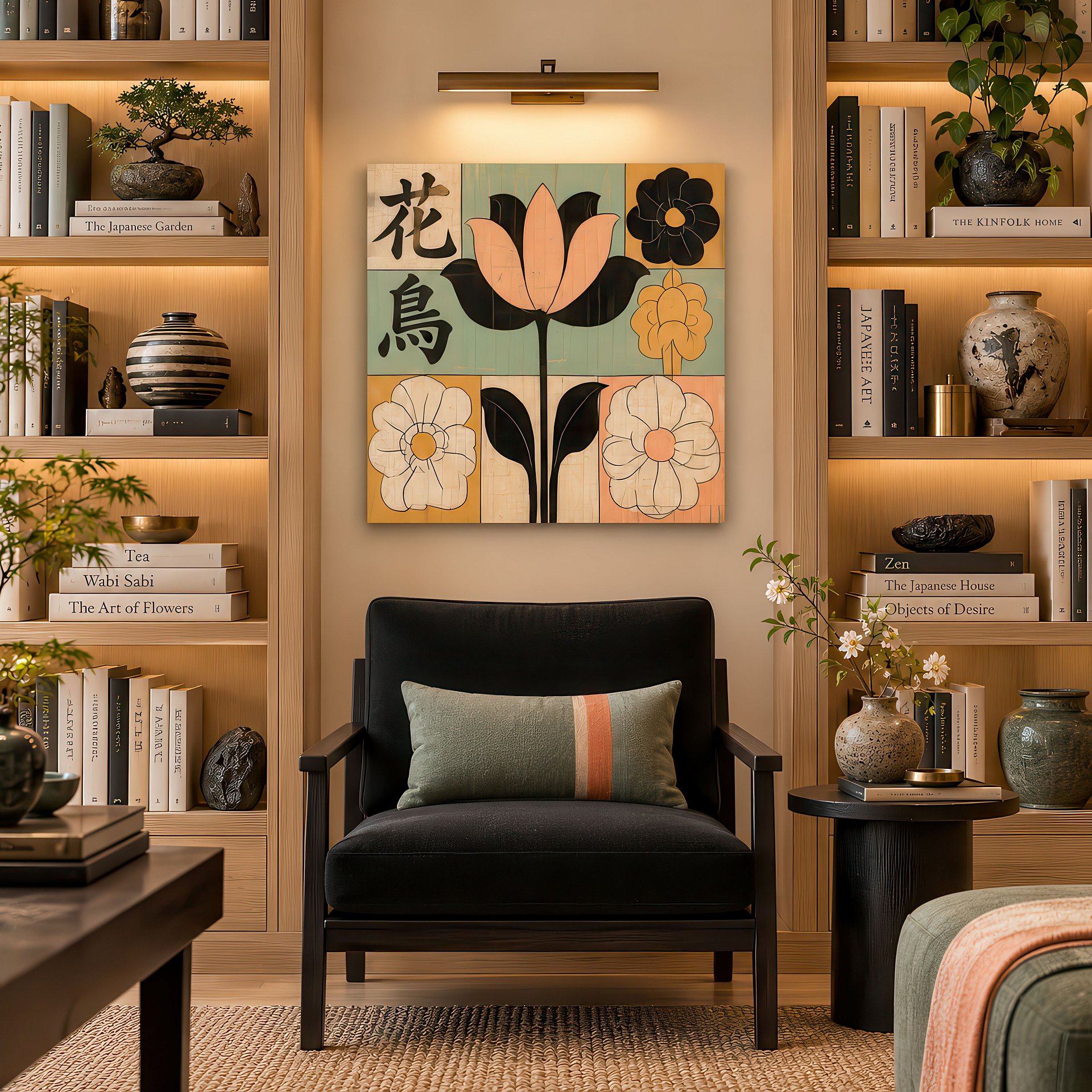 Kyoto Garden | Japanese Floral Modernist | Birch Wood Art Panel | Wall Decor | 24×24″ (60x60 cm) product image (4)