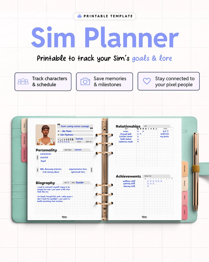 Sim Planner Printable product image (1)