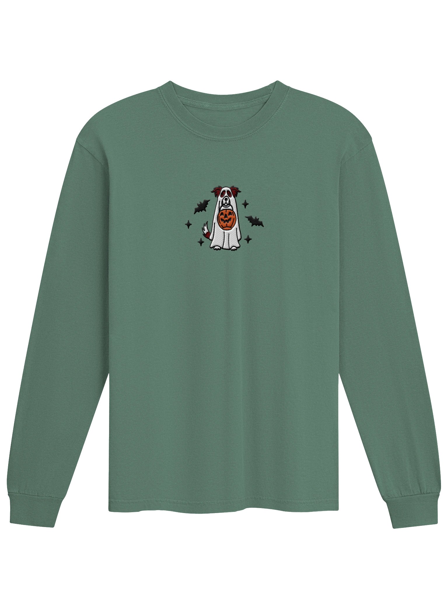 Halloween Border Collie(Red & White) Embroidered Long-sleeved T-Shirt product image (4)