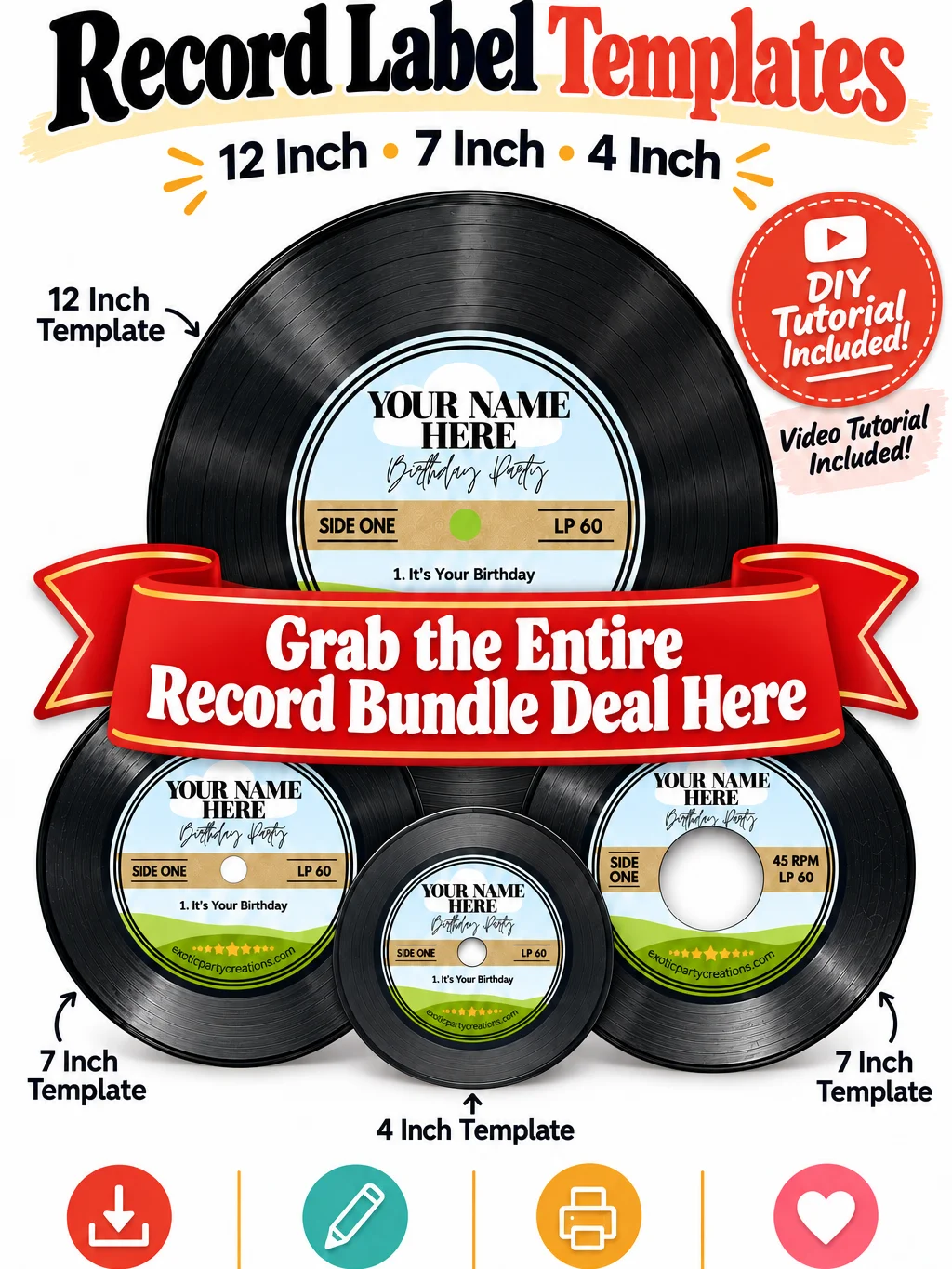 Members Only! Freebie Friday 7 inch LP Vinyl Sticker Record Label Template with DIY Made Easy Canva Tutorial for Beginners product image (4)