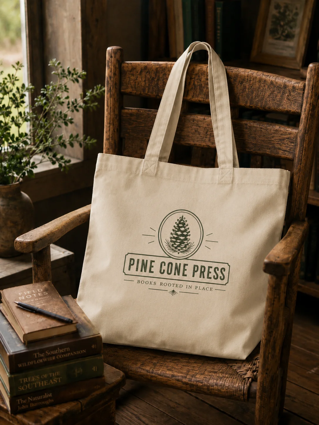 Pine Cone Press “Books Rooted in Place” Organic Cotton Tote product image (1)