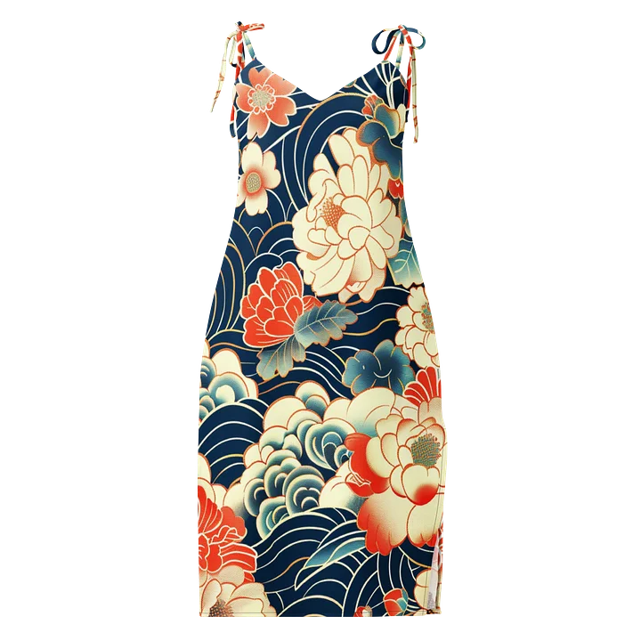 Traditional Japanese Floral Chiffon Slip Dress - Peony Wave Midi Dress product image (1)