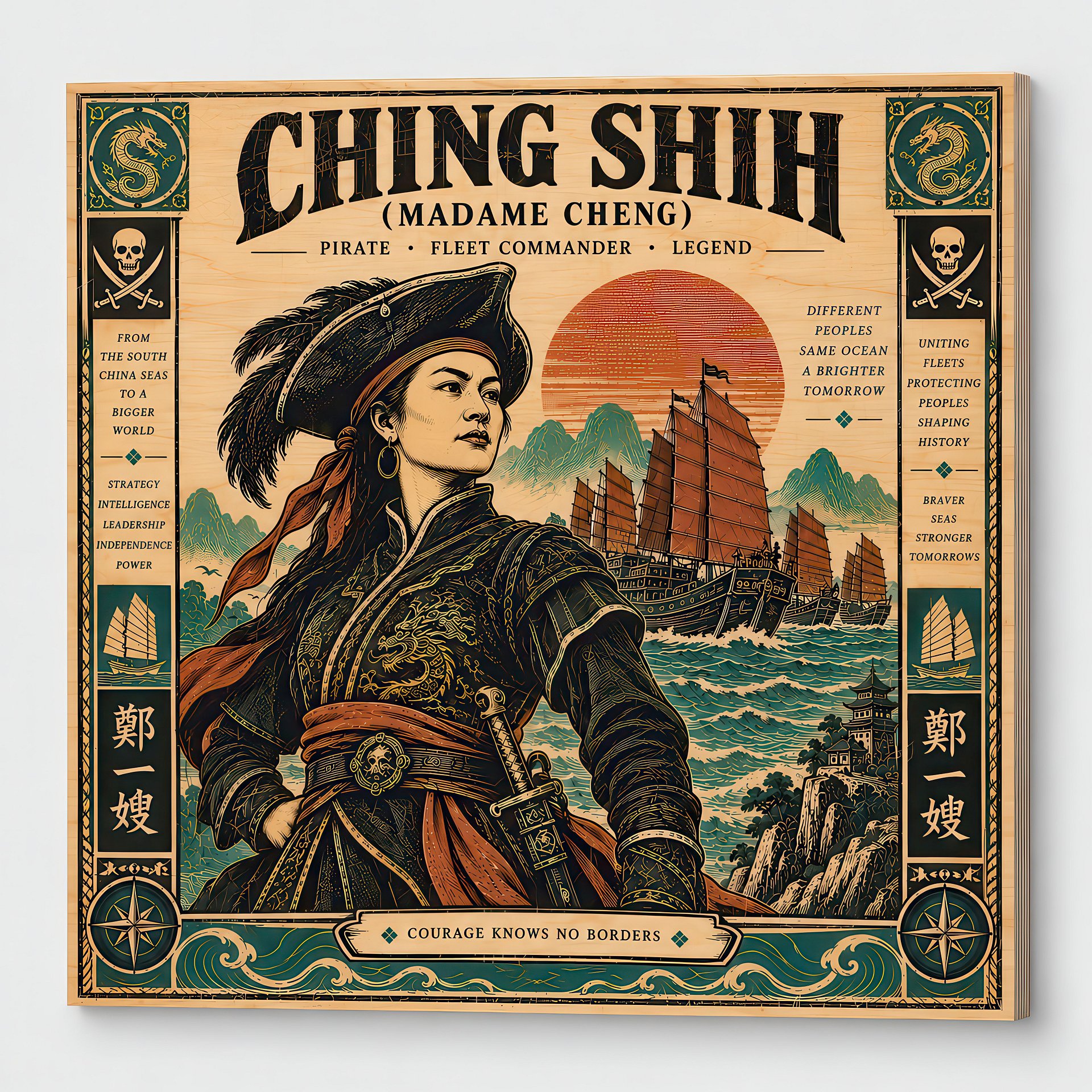 Ching Shih | Birch Wood Art Panel | Historical Wall Decor | 24x24″ (60x60 cm) product image (2)
