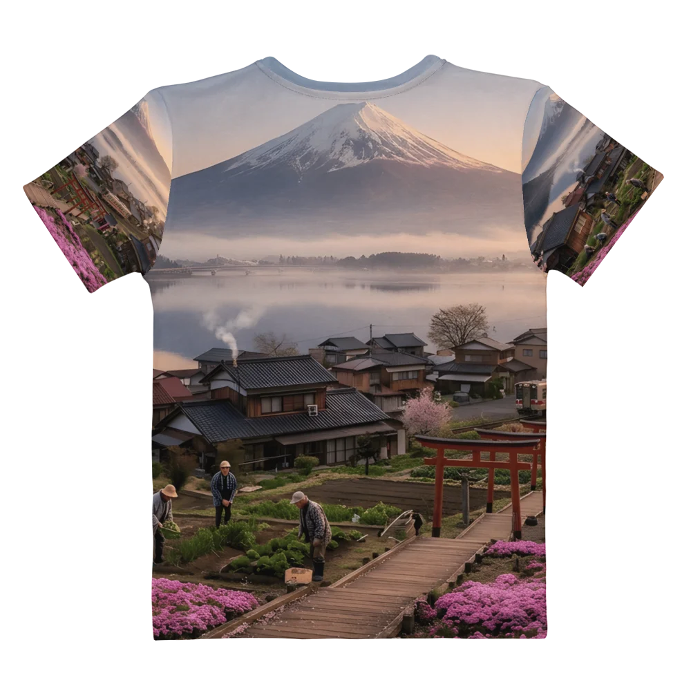 Mount Fuji Village Pink Moss Women’s Cotton Crew Neck T-Shirt product image (2)