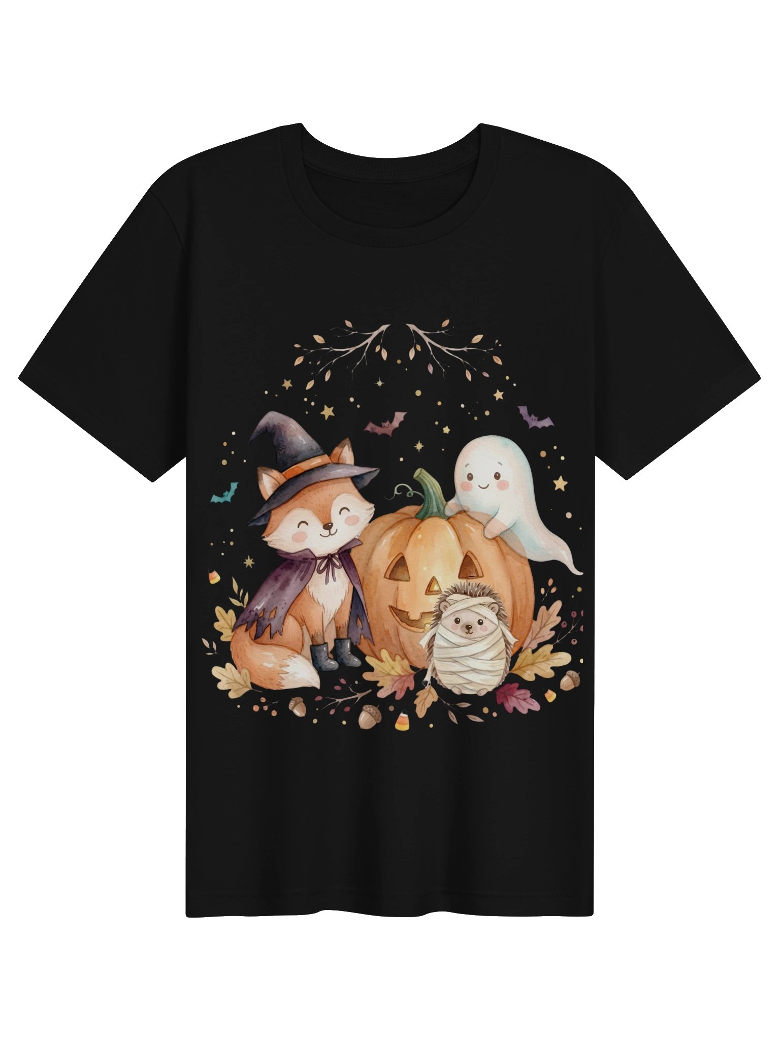 Cute Fox Witch, Ghost & Pumpkin Tee | Halloween Animal Costume Shirt product image (1)