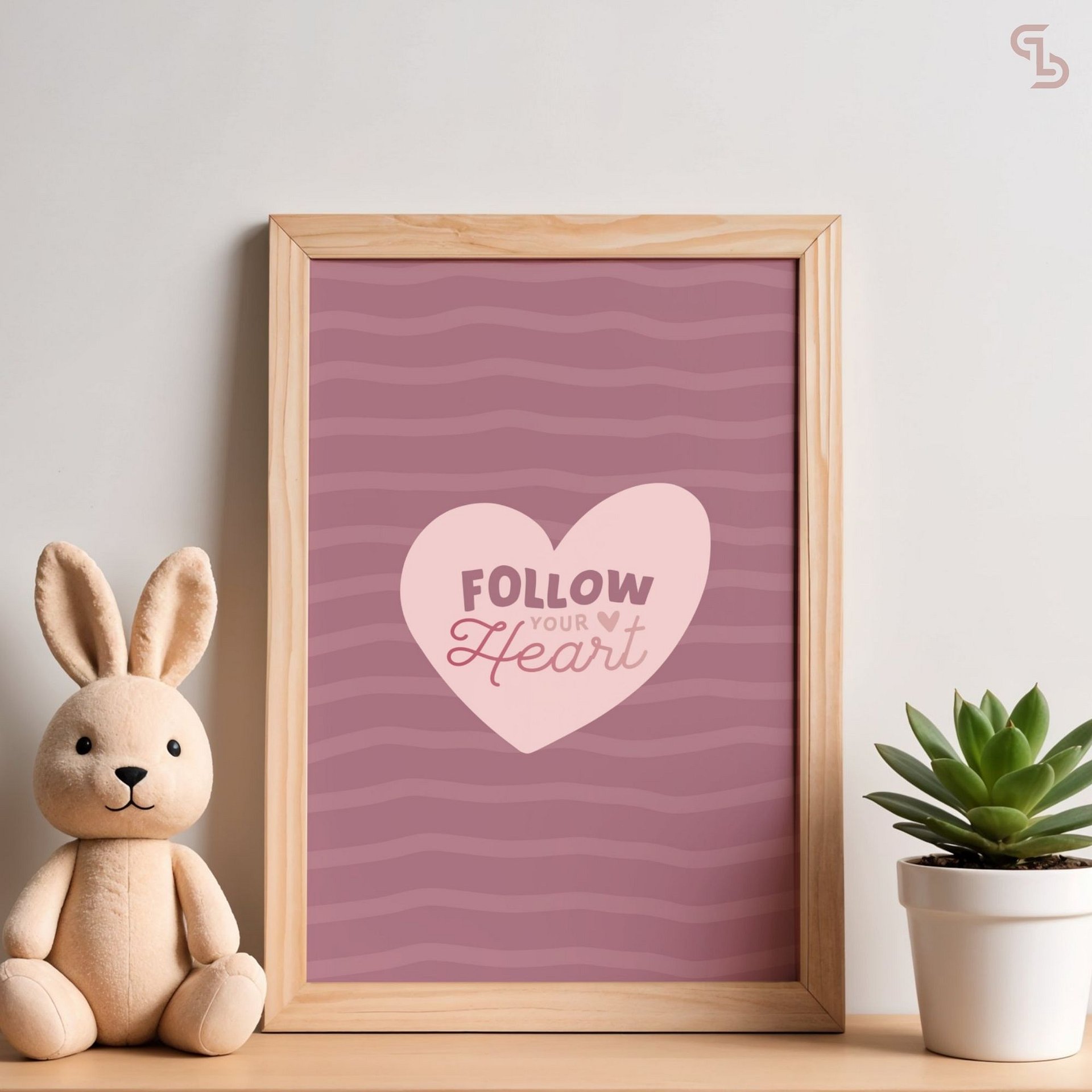 FOLLOW YOUR HEART Pink Digital Wall Art Printable, Wall Art For Living Room, Bathroom Wall Art, Modern Wall Art product image (1)