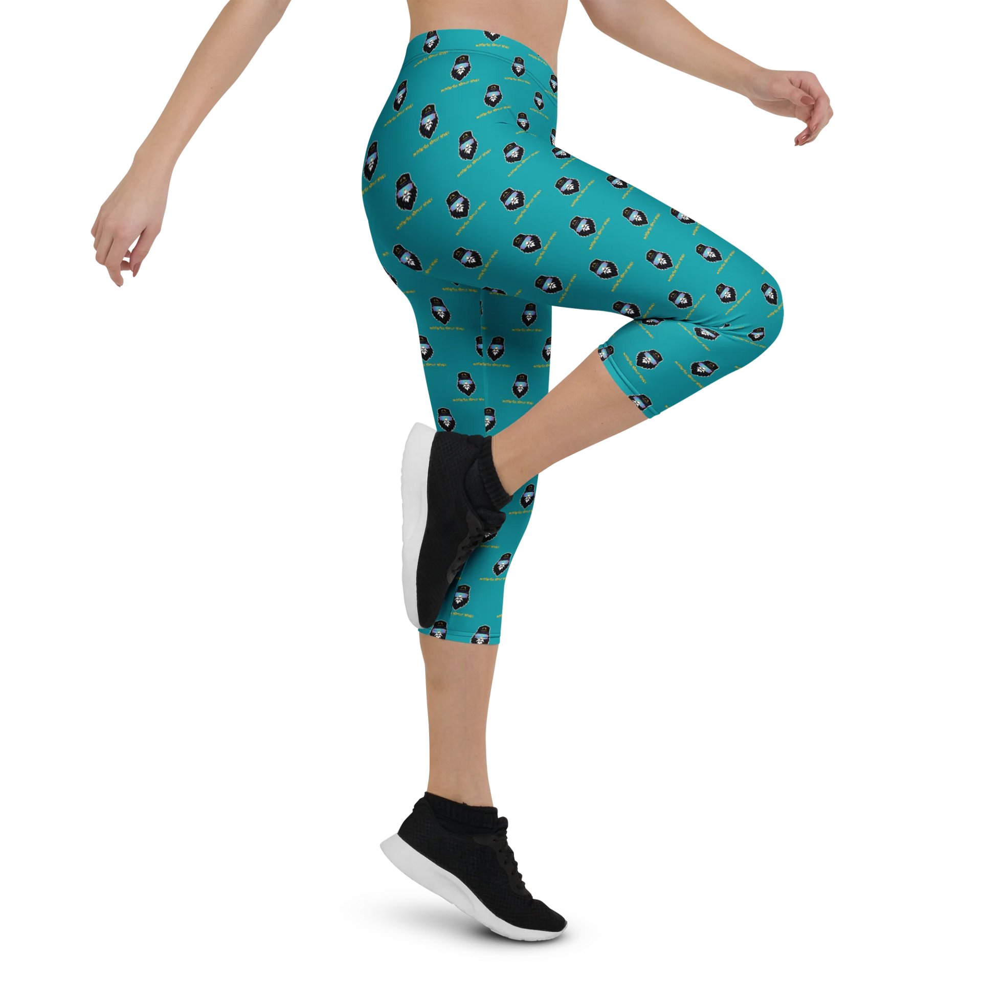 Synthsquatch Fitness Bigfoot Monogram Logo All-Over Print Capri Leggings (Teal) product image (5)