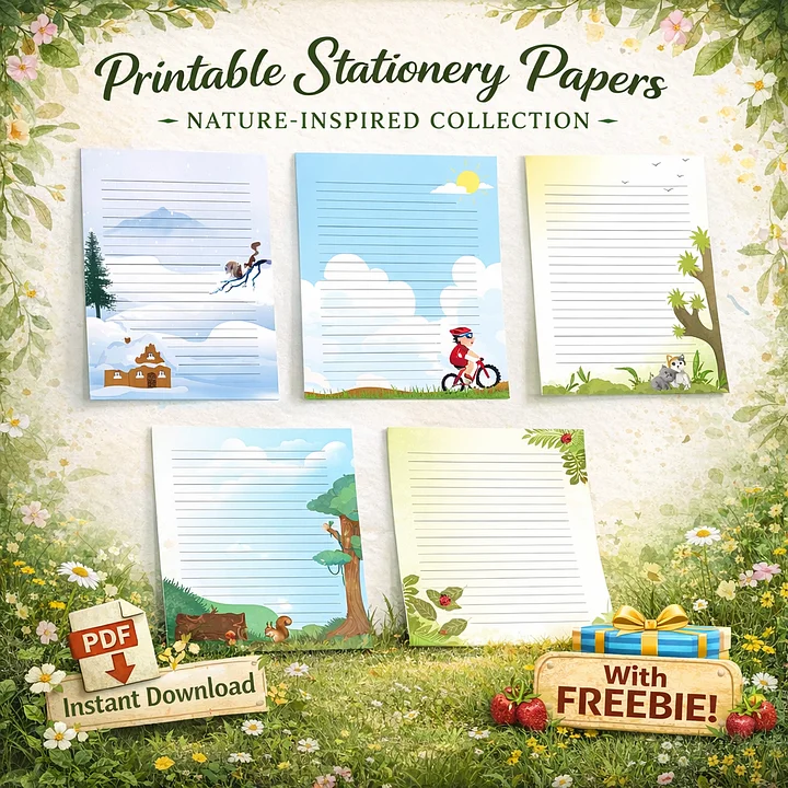 Set of 10 Nature-Inspired Printable Stationery Papers | Digital Instant Download + Freebies product image (1)