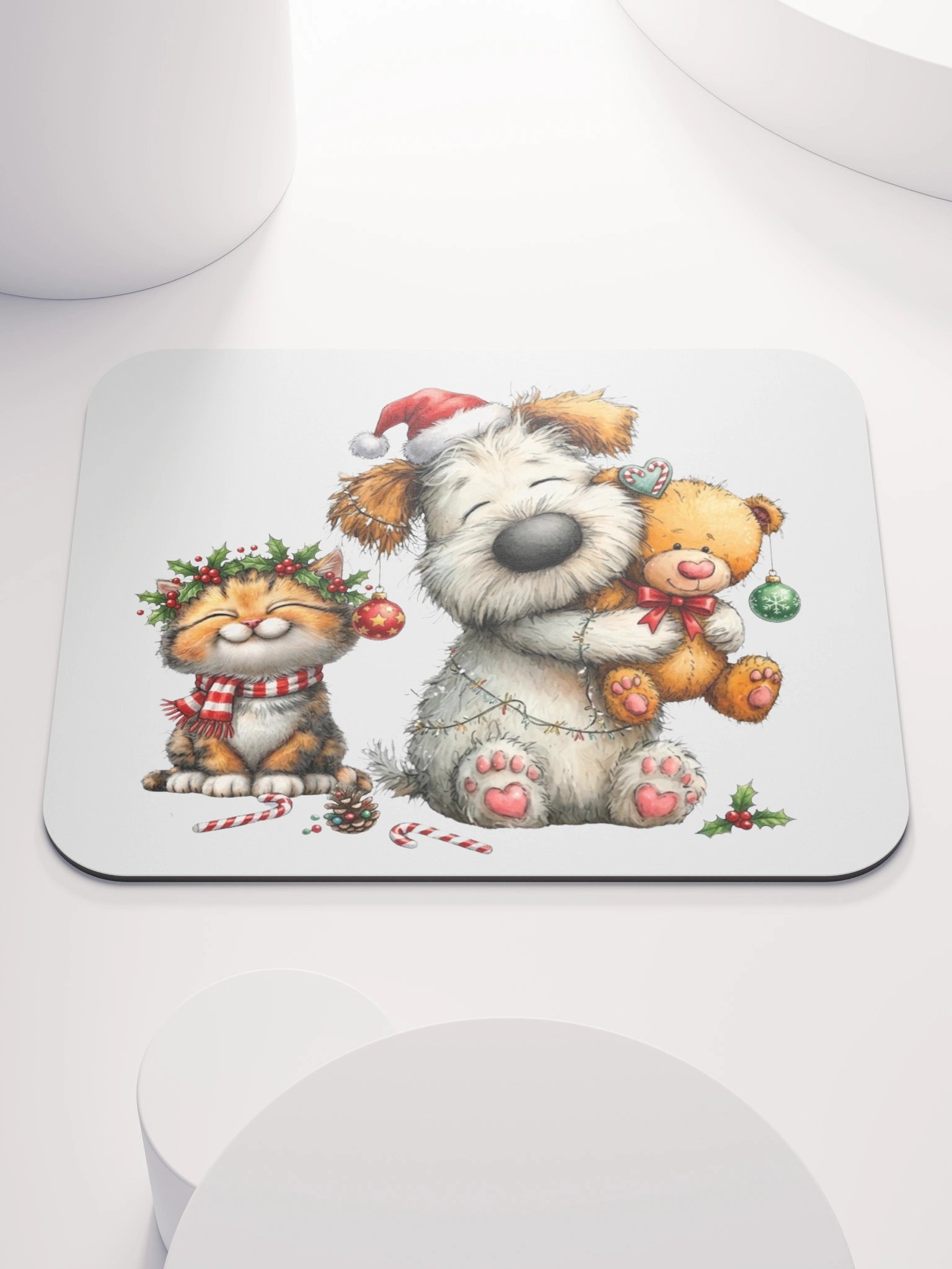 Christmas Dog Cat & Teddy Mouse Pad product image (1)