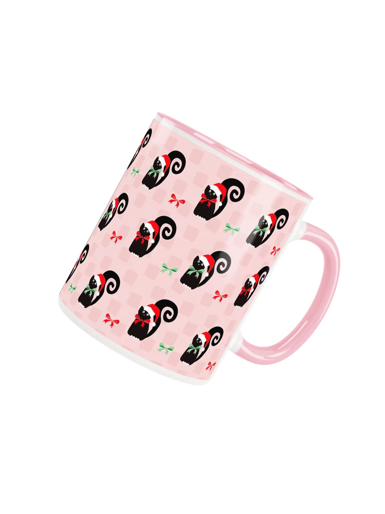 Black Christmas Kitties In-A-Row on Pink on Ceramic Mug product image (4)
