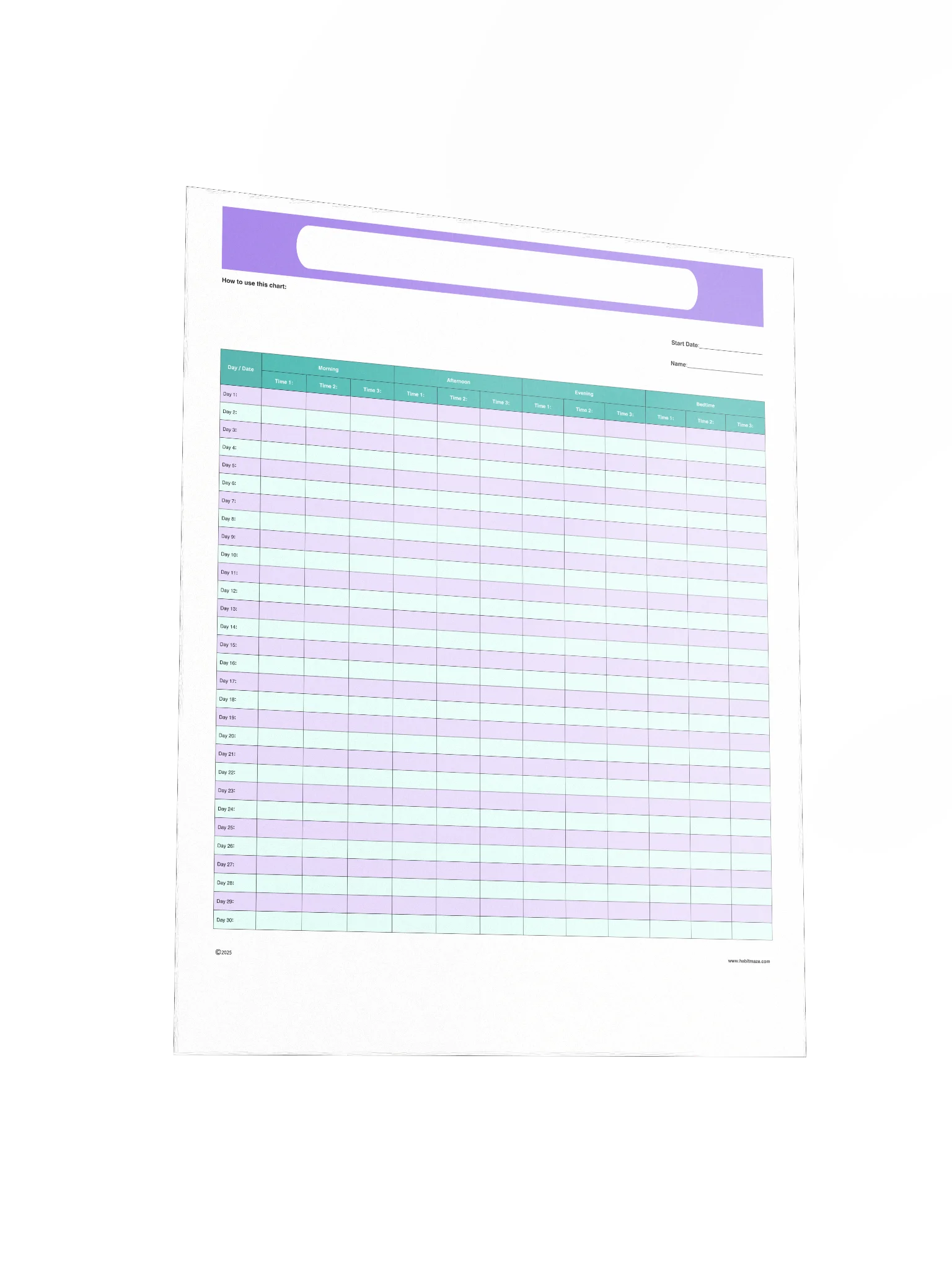 30 Day Blank Time Record Chart product image (4)