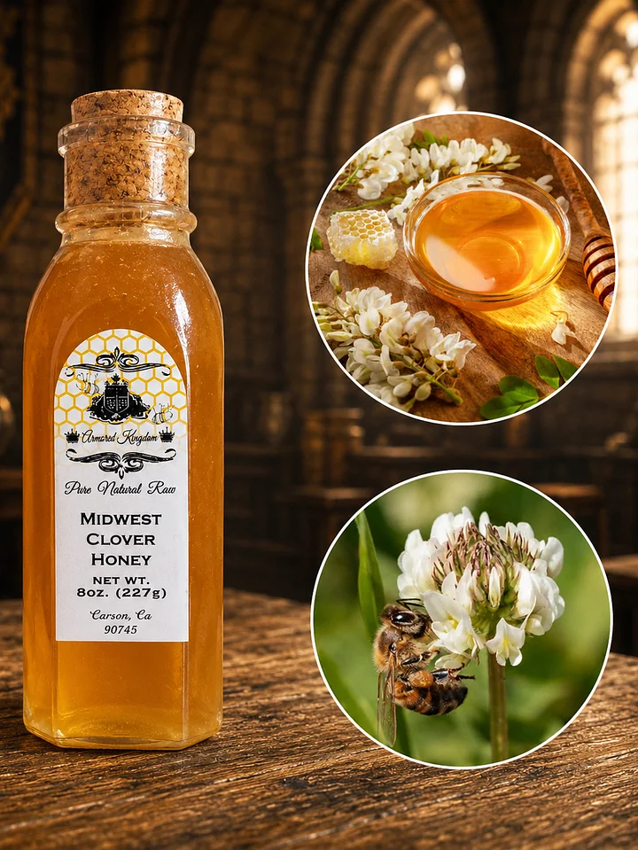 The Armored Kingdom Premium Midwest Clover Honey Bottle-Raw-Sweet-Natural-Healthy product image (1)