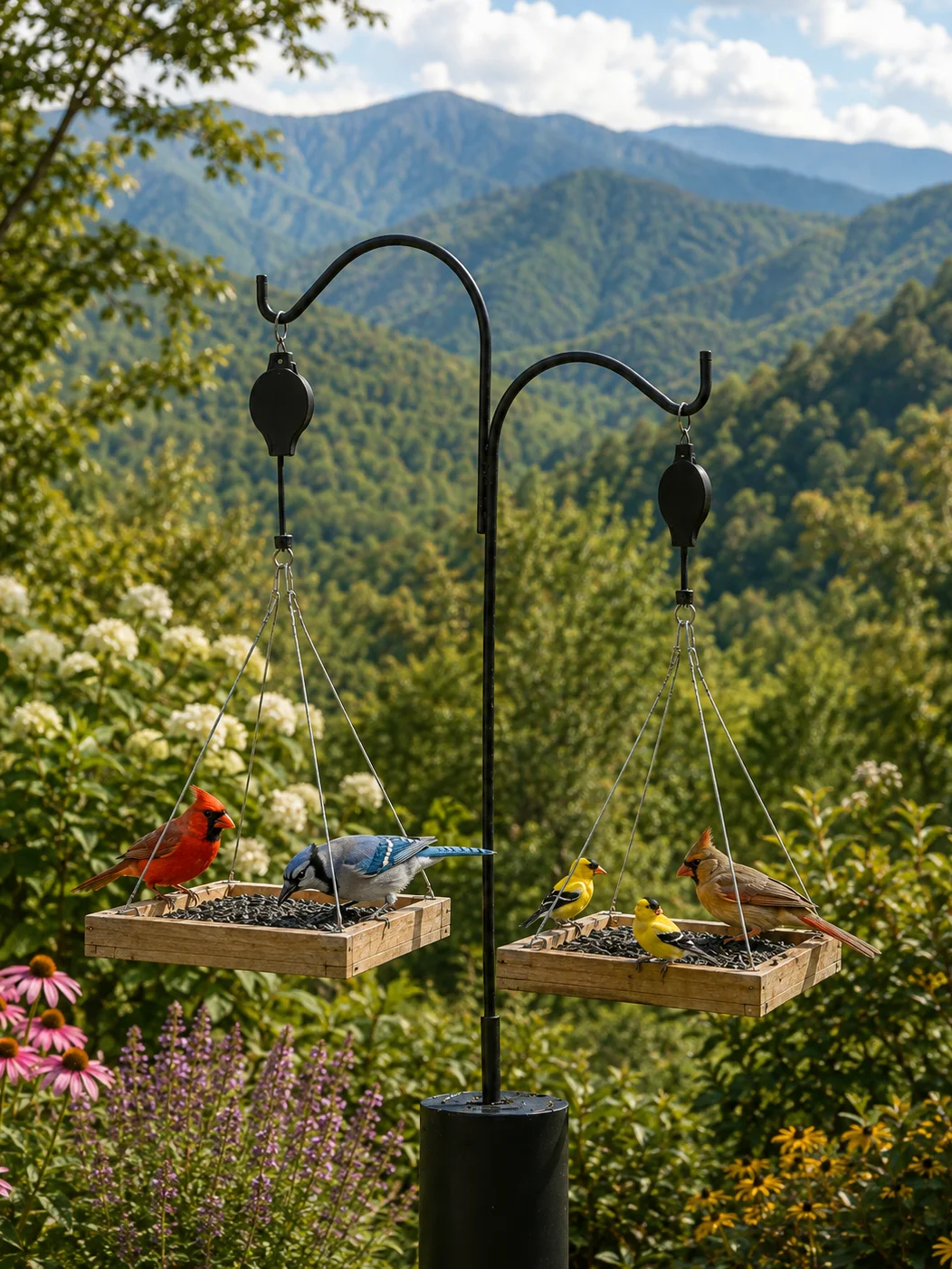 Handcrafted Cedar Hanging Platform Feeder – 12×12 in (Black Oil Sunflower Seed Tray) product image (2)