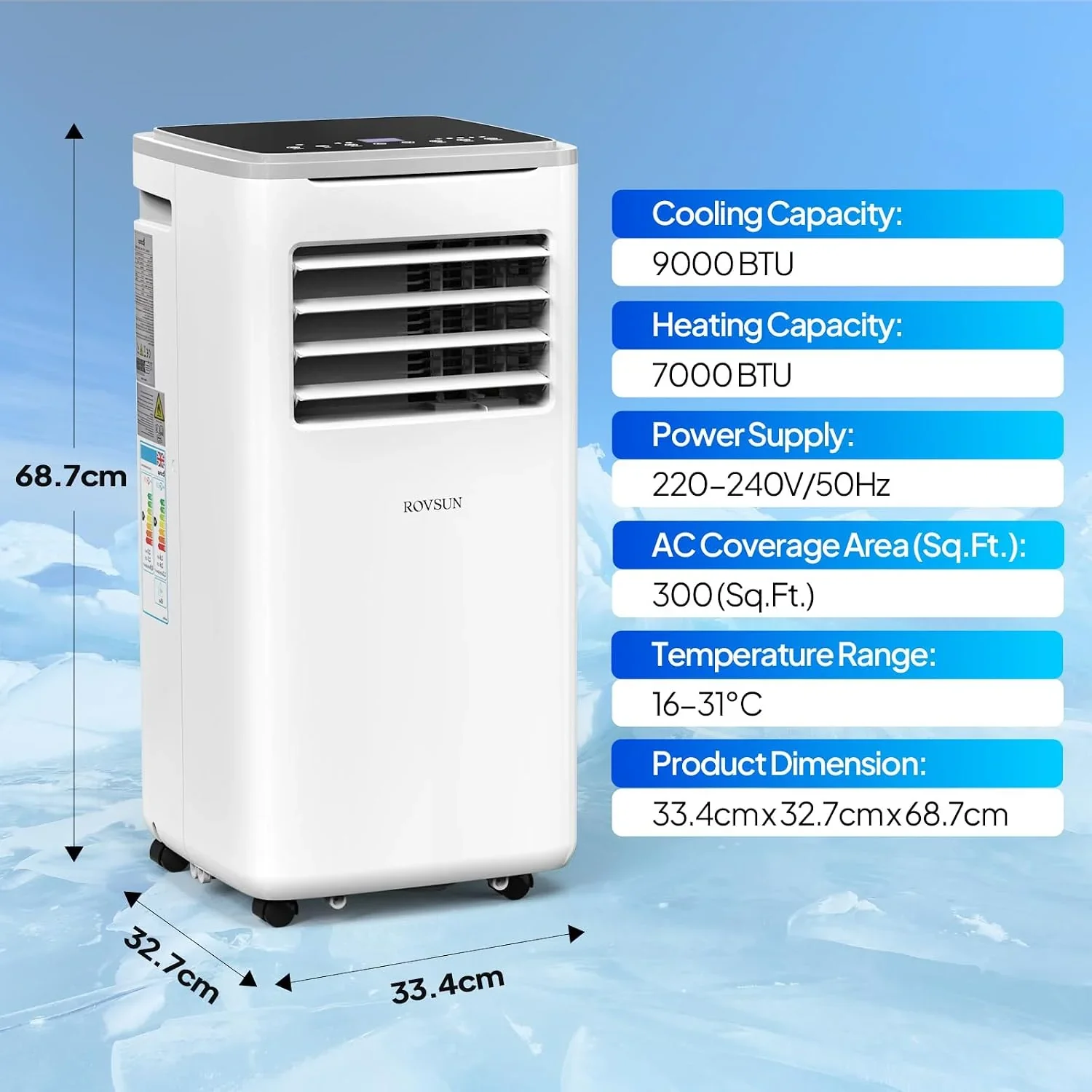 9000 BTU Portable Air Conditioner with Heating, Dehumidifier, Sleep Mode & Remote Control product image (6)