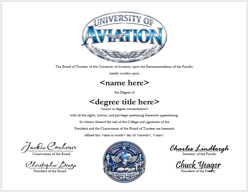 University of Aviation degree parchment product image (1)
