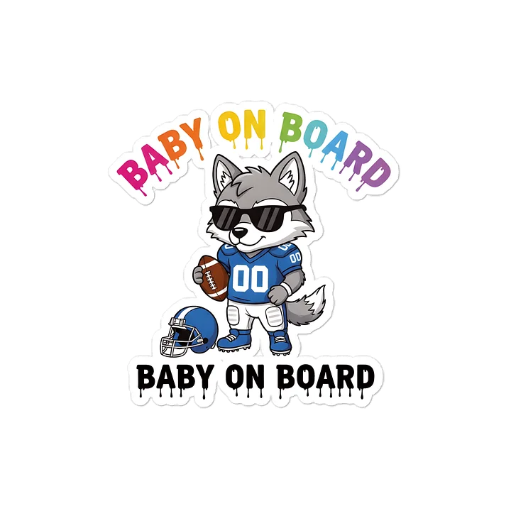 Funny Wolf Football Baby on Board Sticker - 5x5 Weatherproof Vinyl Car Decal - Cute Sporty Wolf Tailgate Decor - Premium Outdoor Grade Safety Sign for SUVs & Jeeps product image (1)
