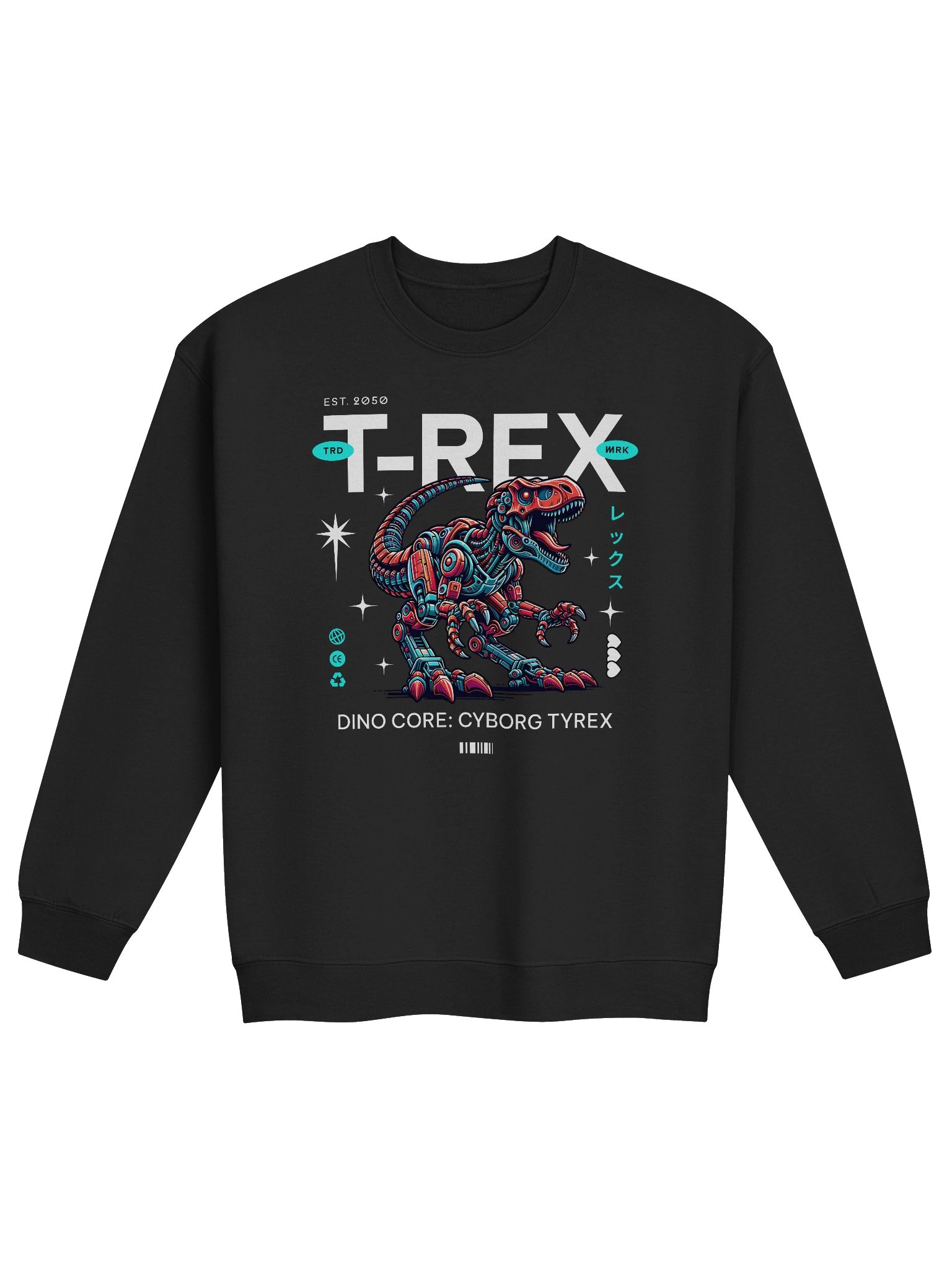 Trendy Cyborg T-Rex Crewneck Sweatshirt for Dinosaur Lovers product image (1)