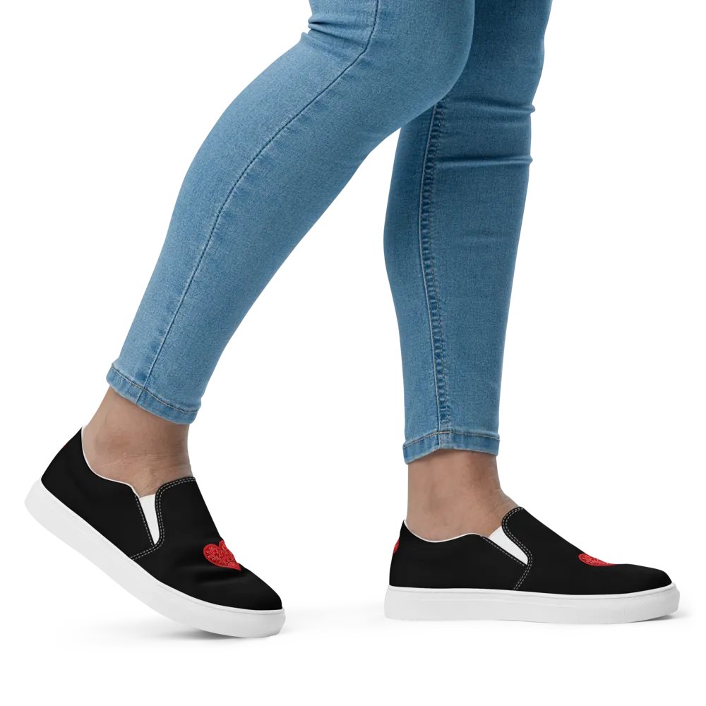 Red Heart Black Canvas Women's Slip-On Shoes product image (4)